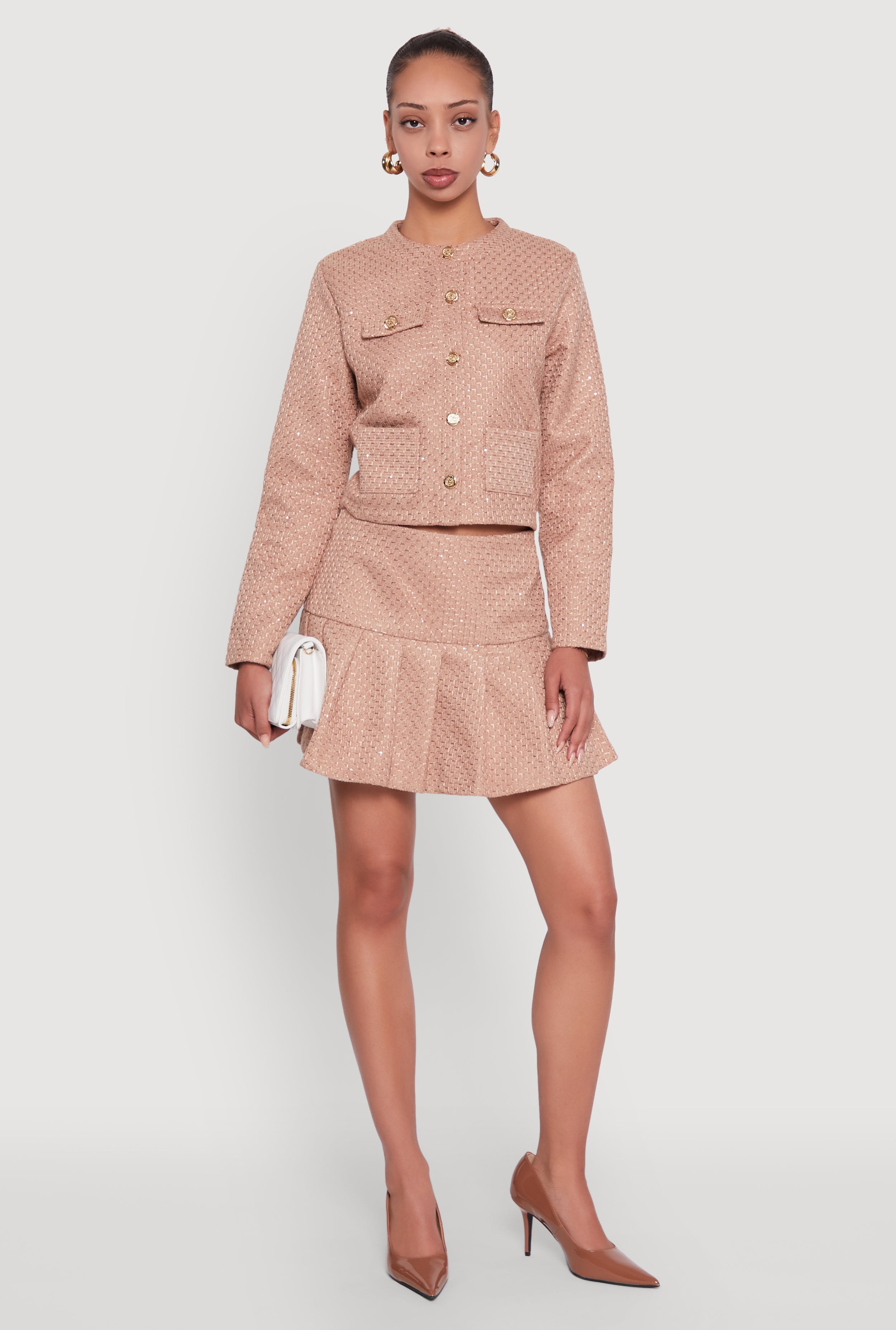 Tweed Pleated Mini Skirt