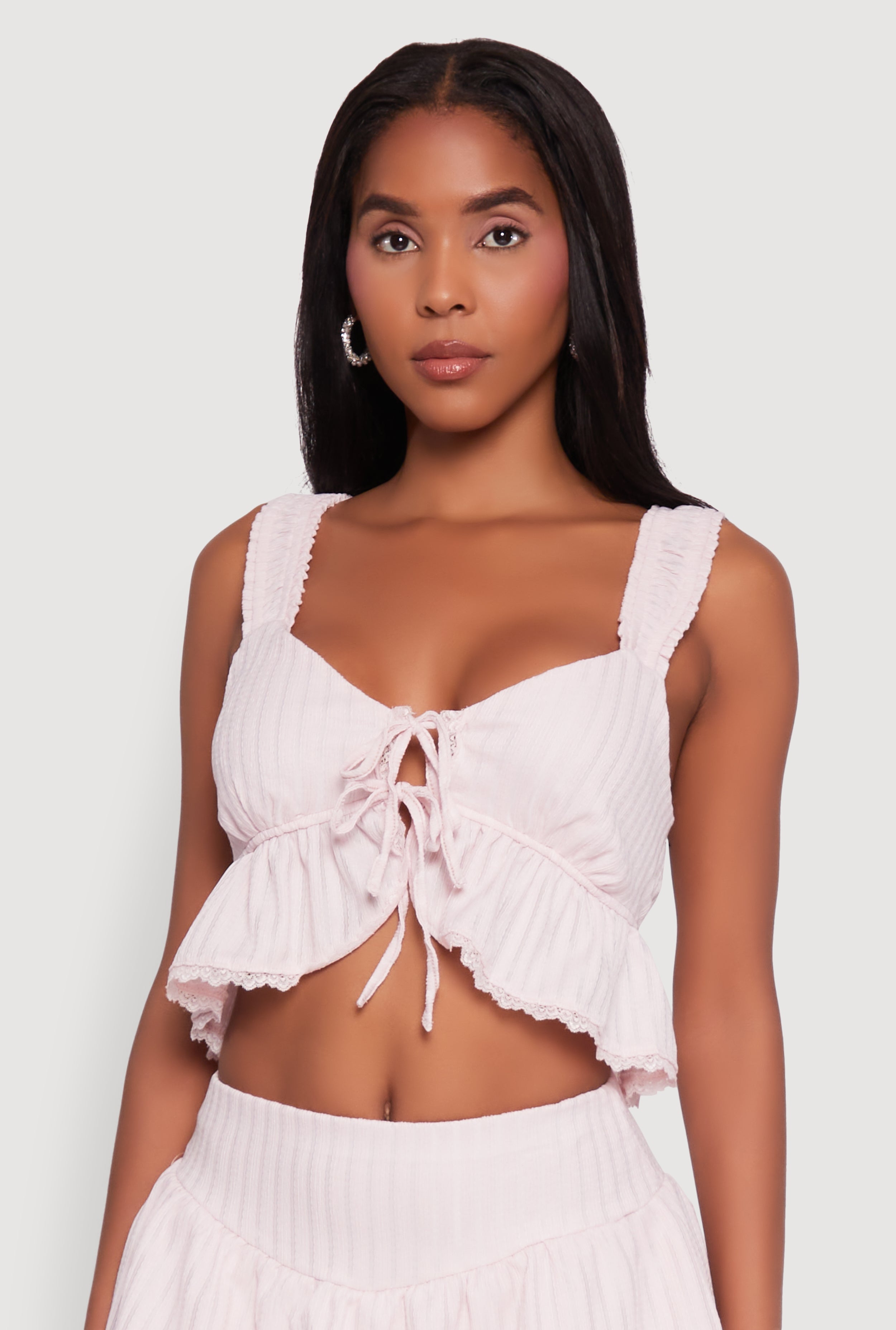 Haute Monde Lace Detail Crop Top with Tie Front