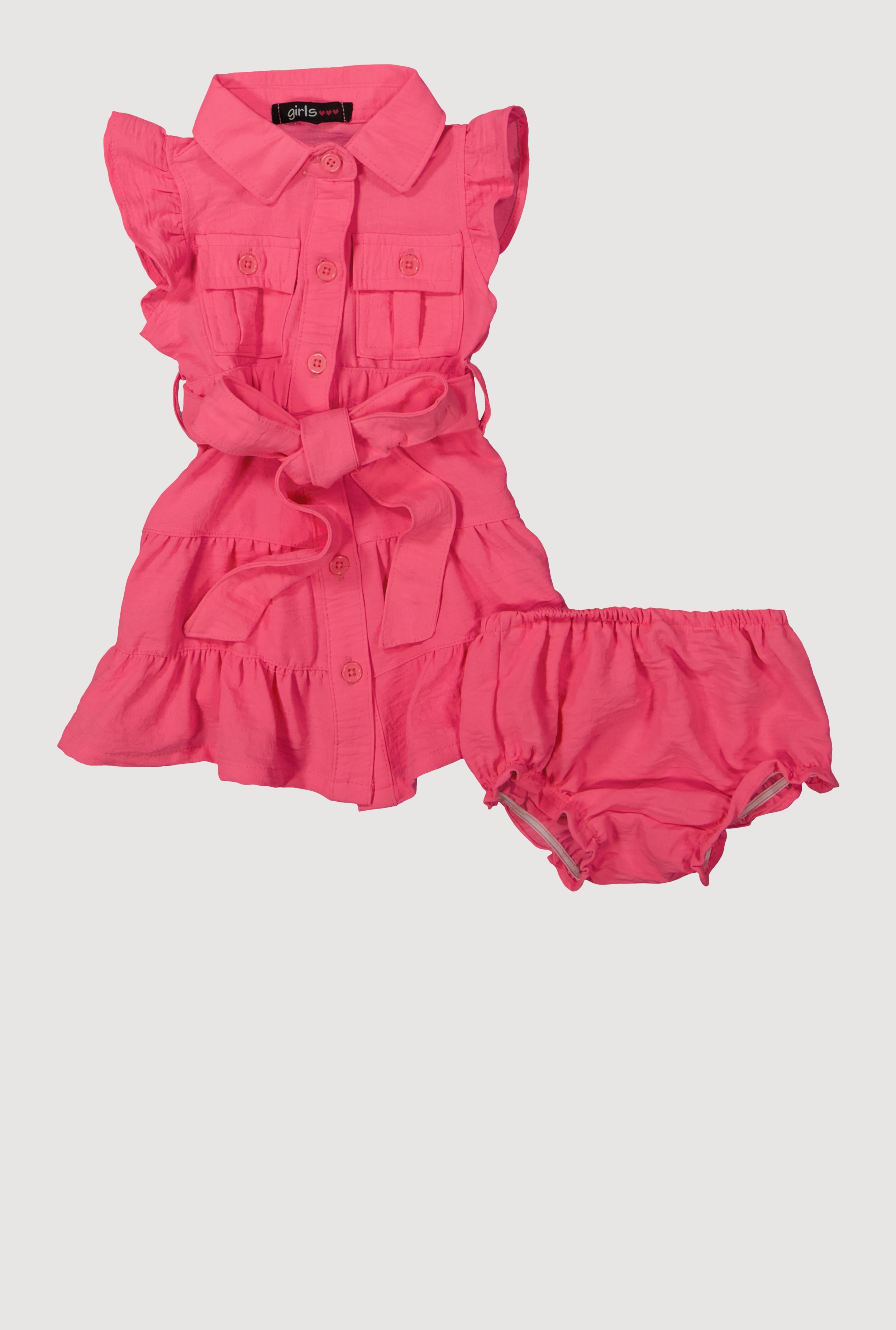 Baby Girls 0-9M Airy Tiered Shirt Dress with Bubble Shorts