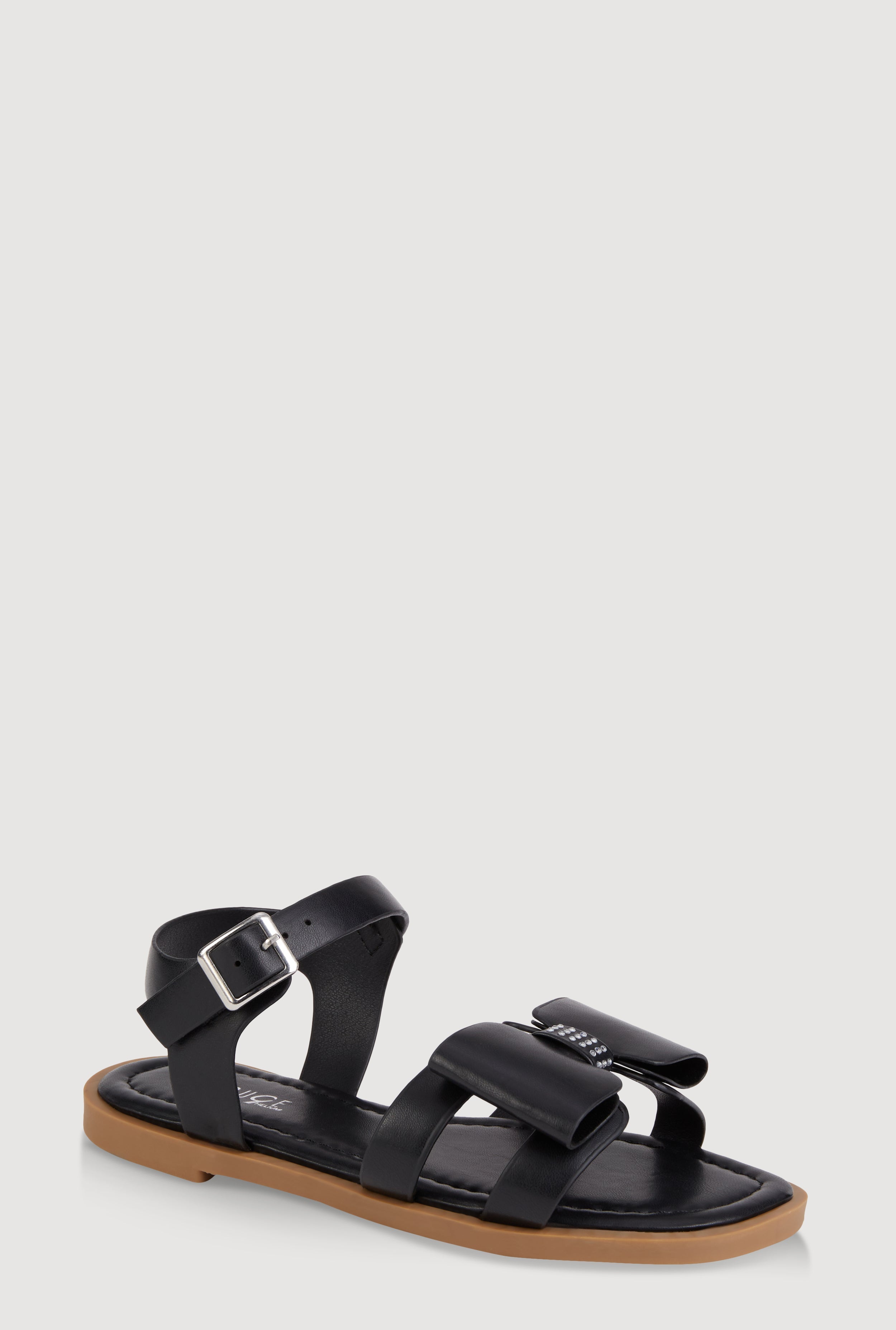 Girls Faux Leather Bow Band Ankle Strap Sandals