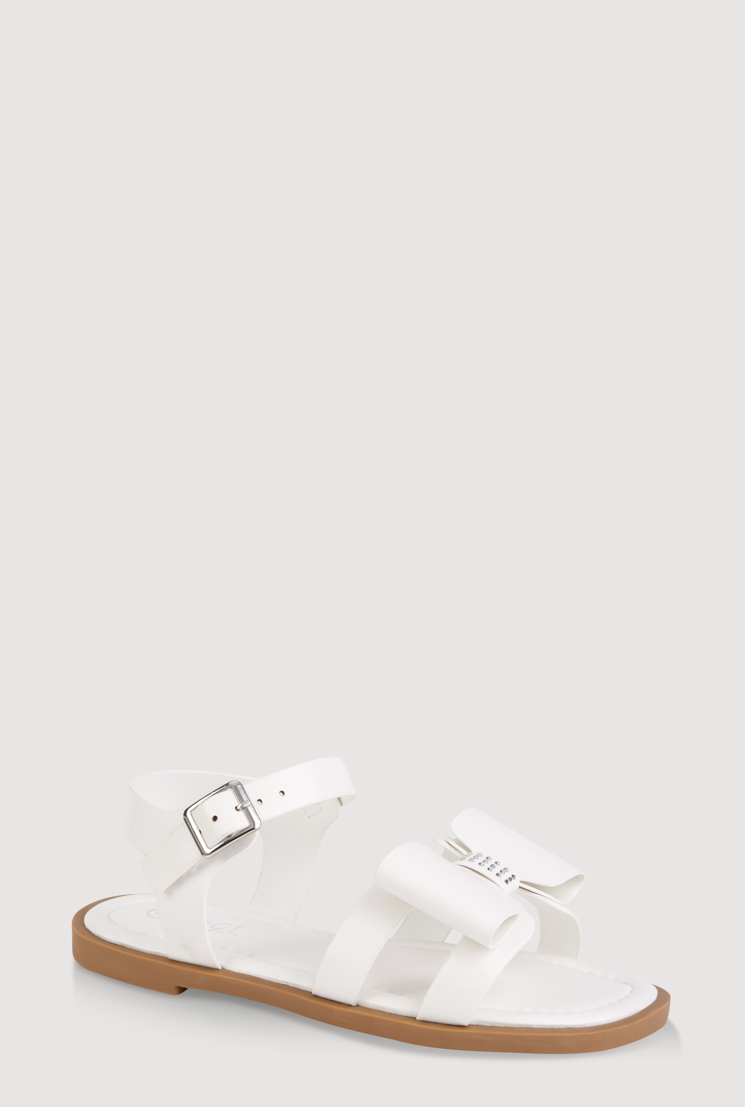 Girls Faux Leather Bow Band Ankle Strap Sandals