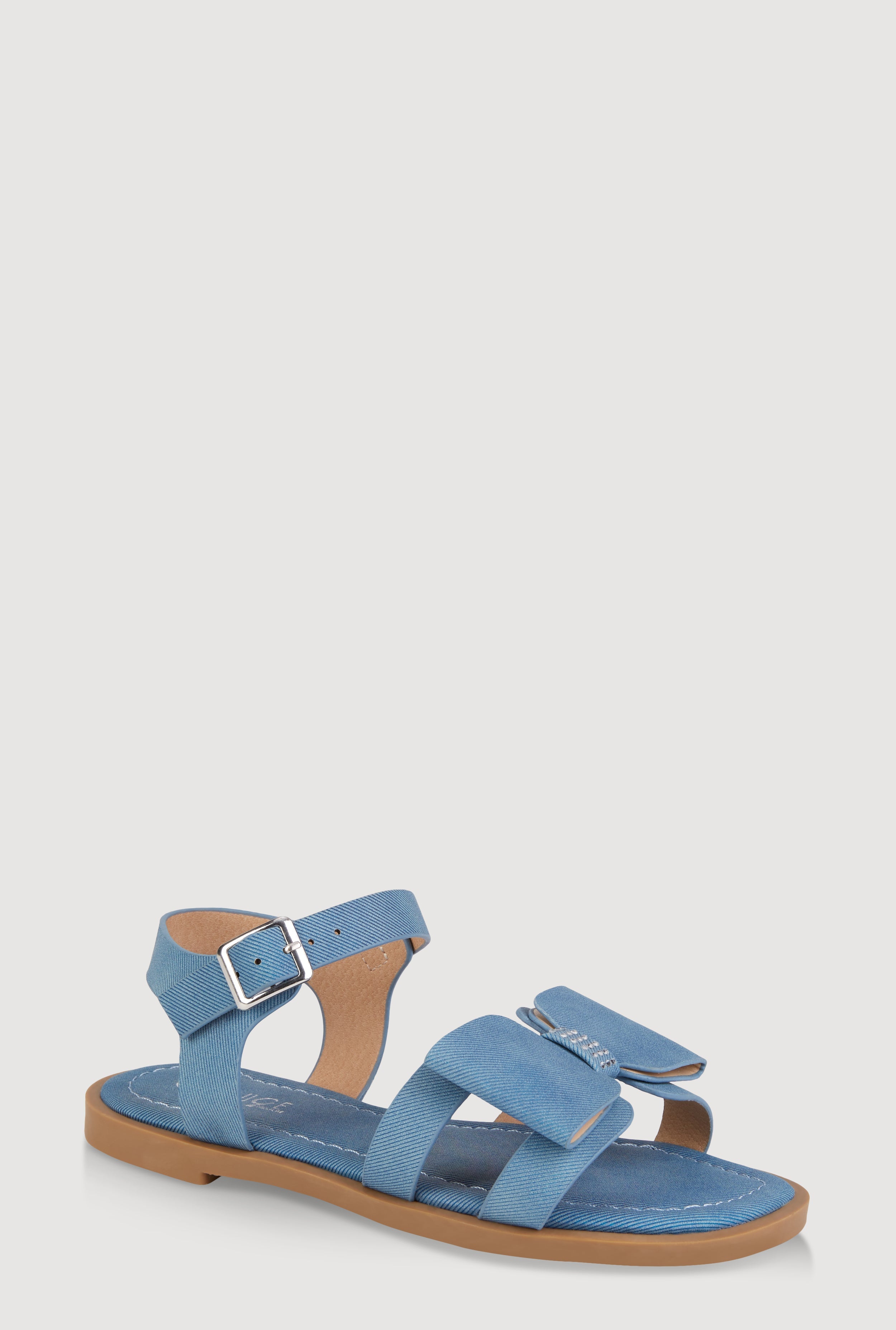 Girls Faux Leather Bow Band Ankle Strap Sandals