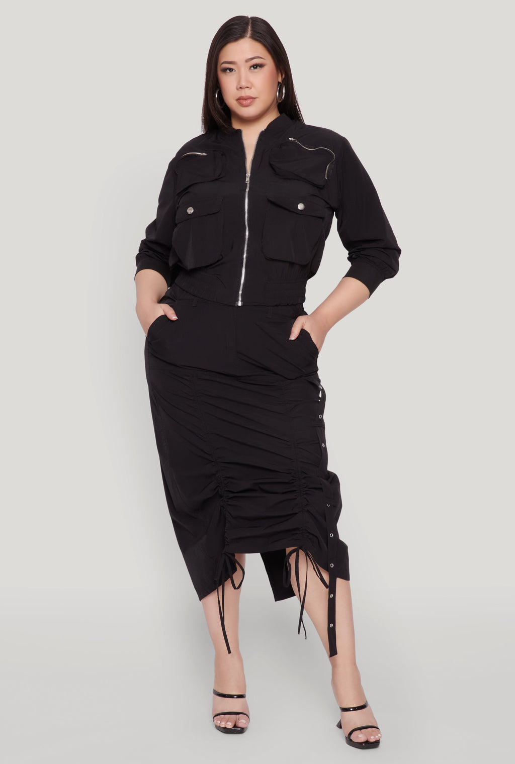 Plus Size Grommet Detail Drawstring Skirt