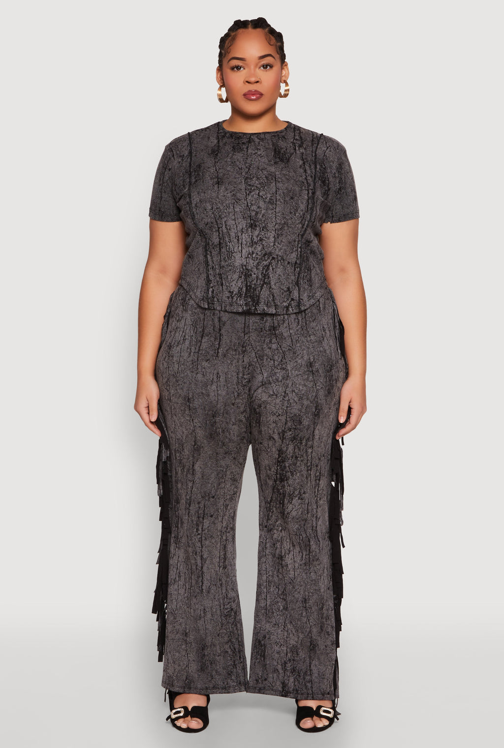 Plus Size Mineral Wash Side Fringe Pants