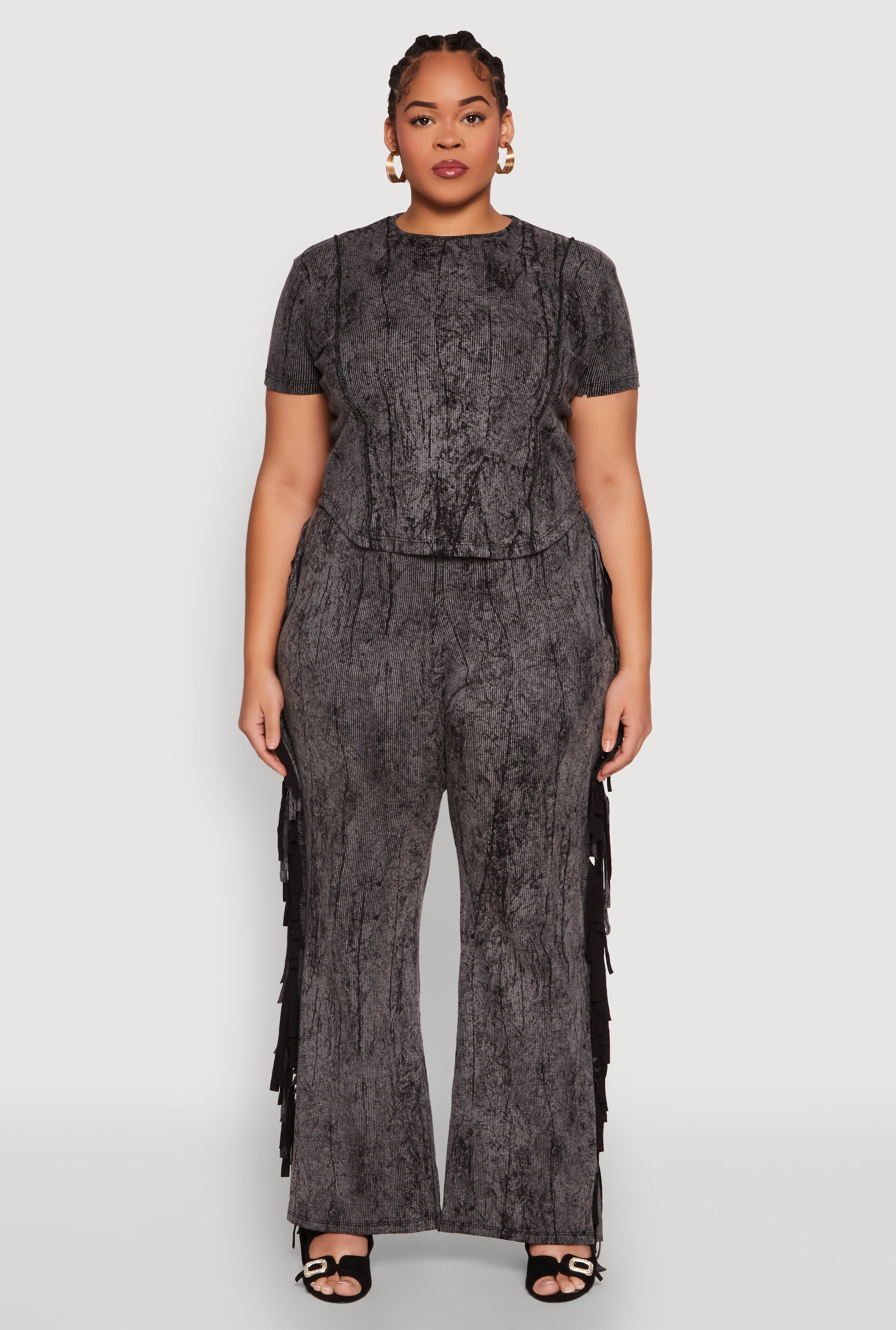 Plus Size Mineral Wash Side Fringe Pants