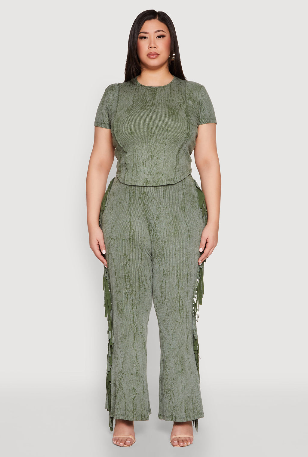 Plus Size Mineral Wash Side Fringe Pants