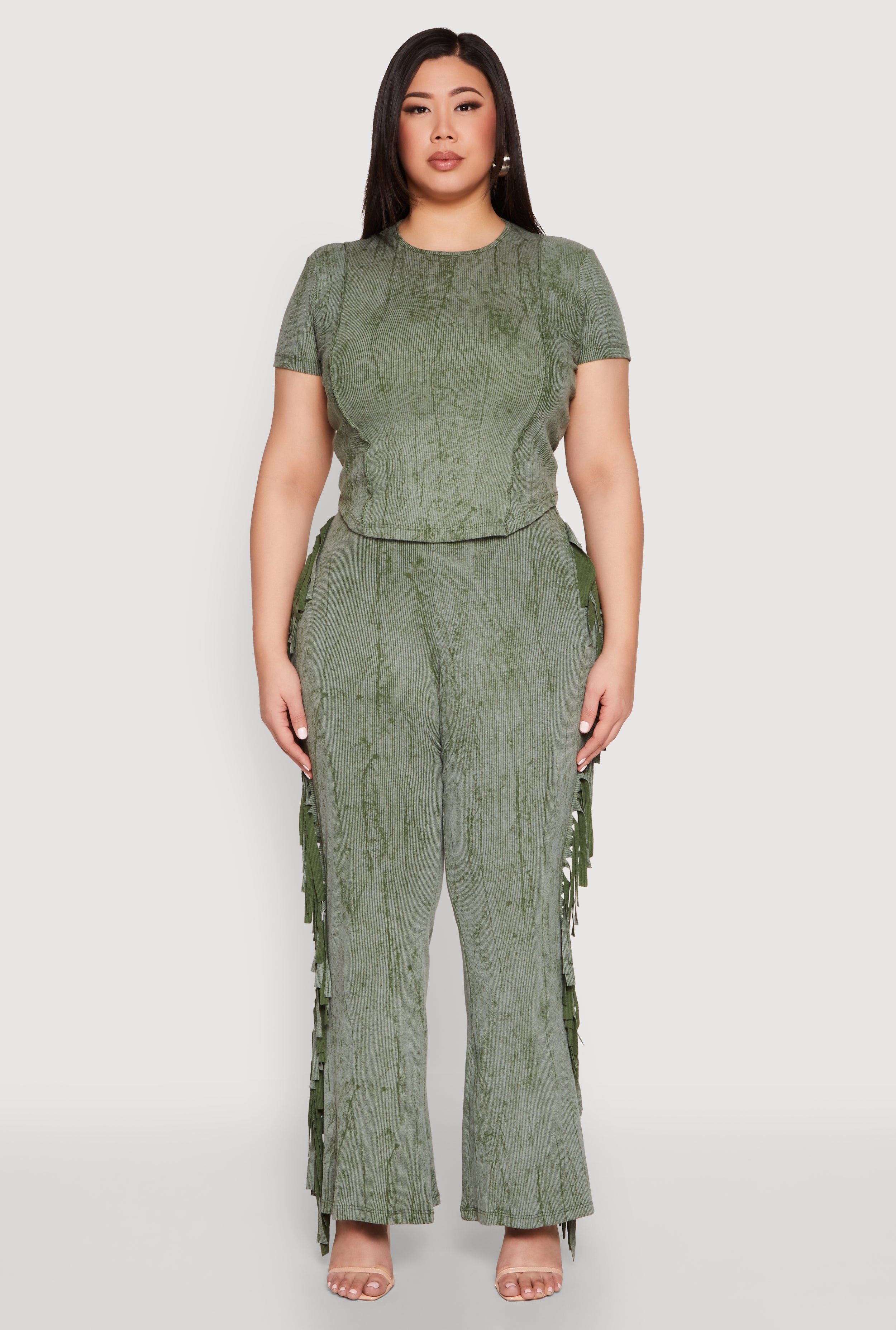 Plus Size Mineral Wash Side Fringe Pants