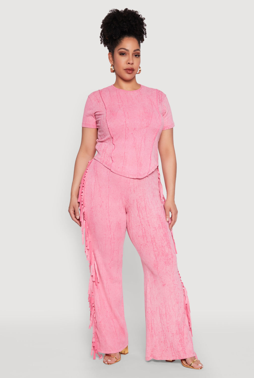 Plus Size Mineral Wash Side Fringe Pants