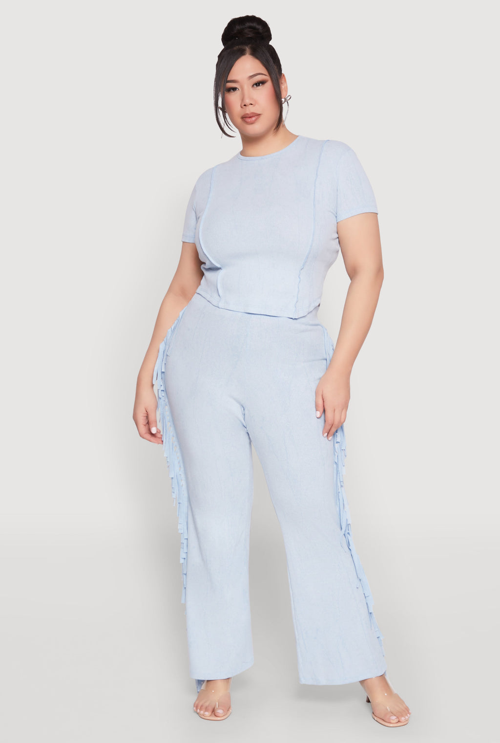 Plus Size Mineral Wash Side Fringe Pants