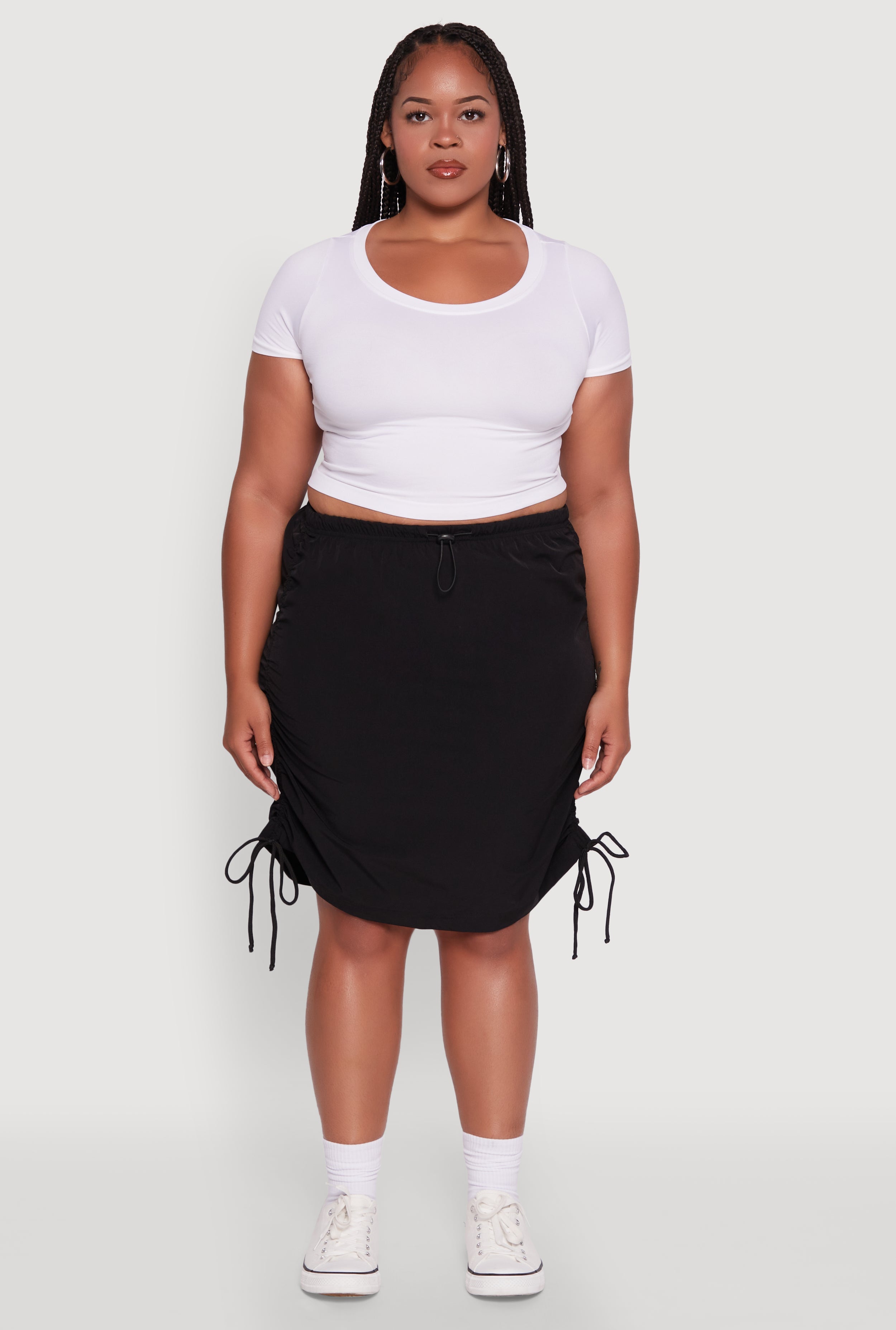 Plus Size Toggle Drawstring Waist Midi Skirt