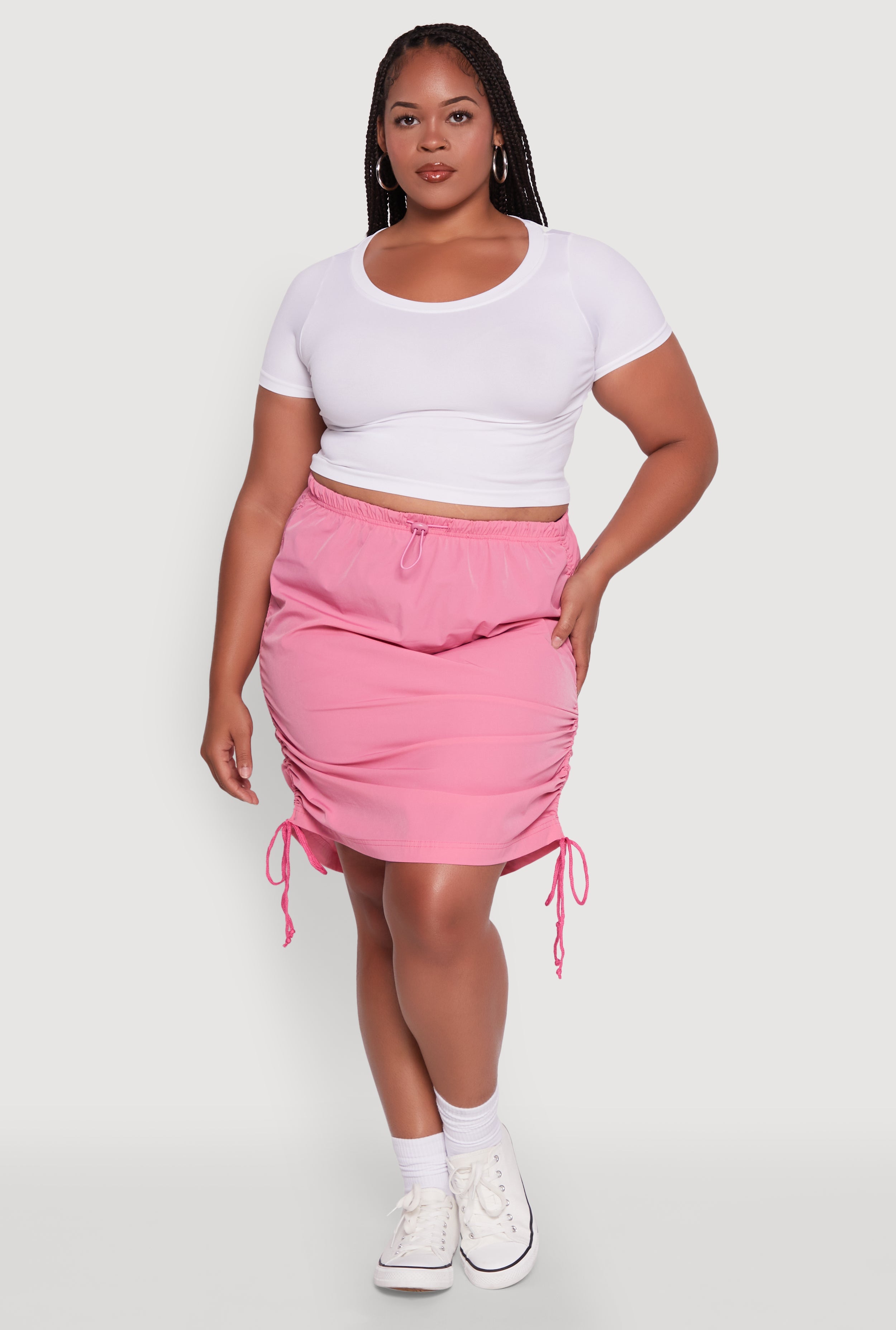 Plus Size Toggle Drawstring Waist Midi Skirt