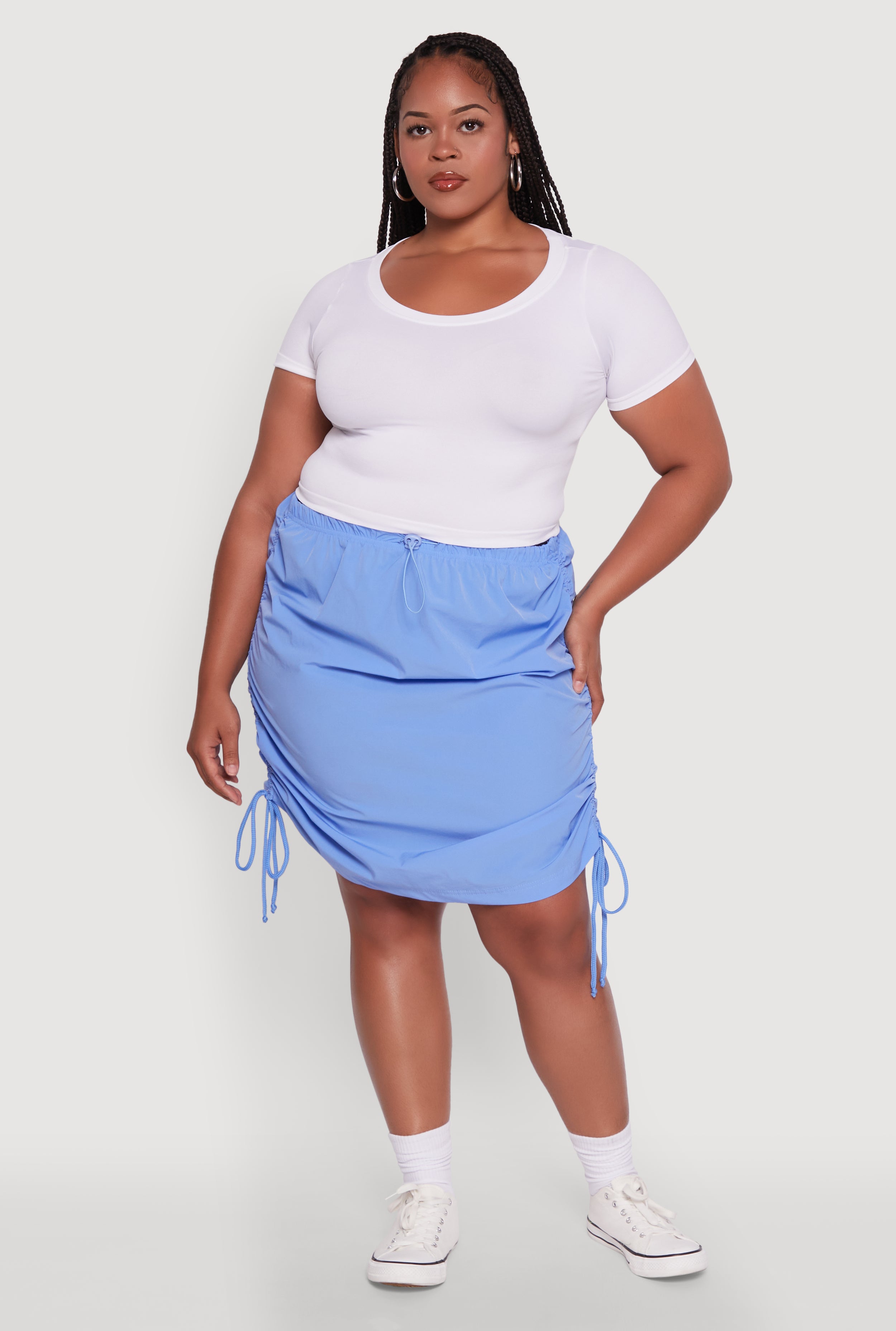 Plus Size Toggle Drawstring Waist Midi Skirt