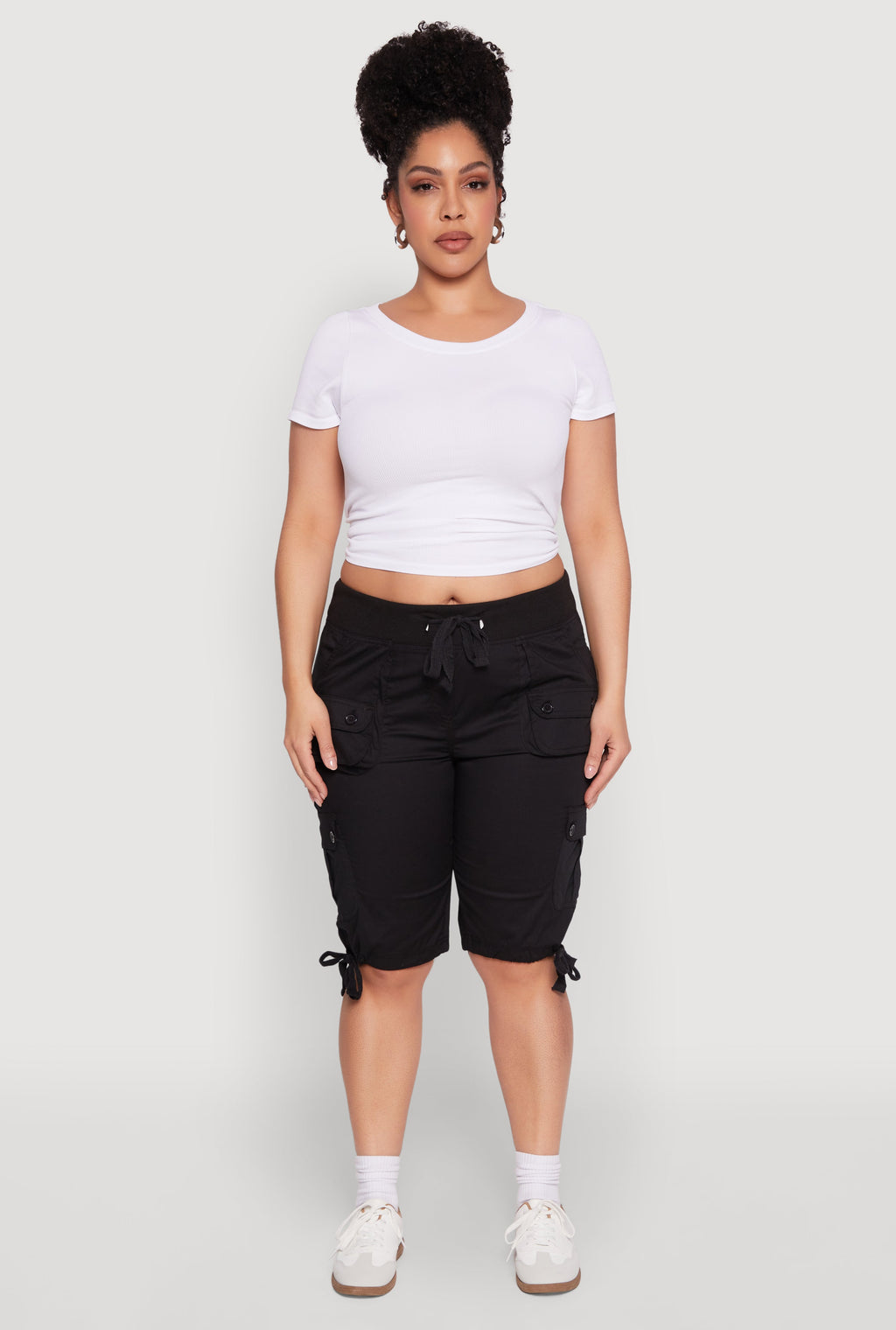 Plus Size Tie Hem Cargo Bermuda Shorts
