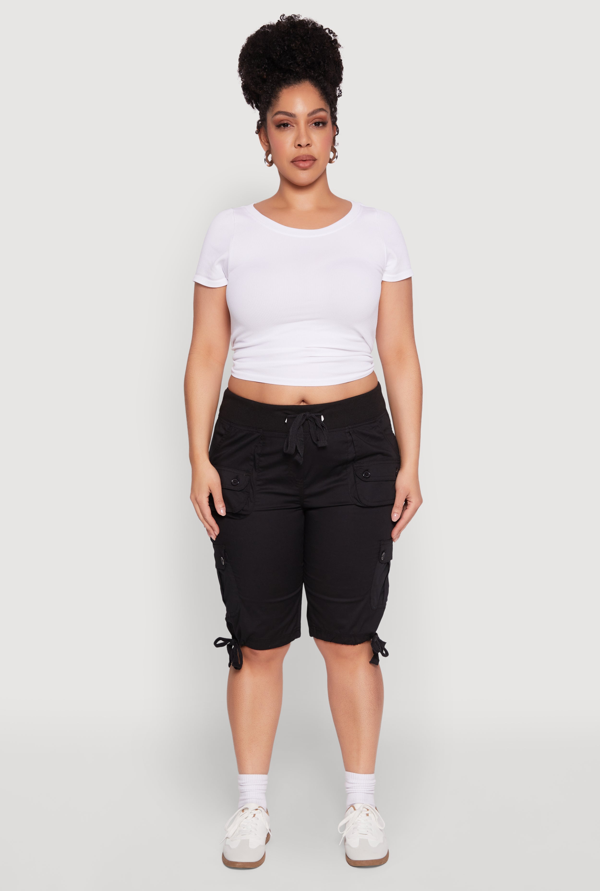Plus Size Tie Hem Cargo Bermuda Shorts