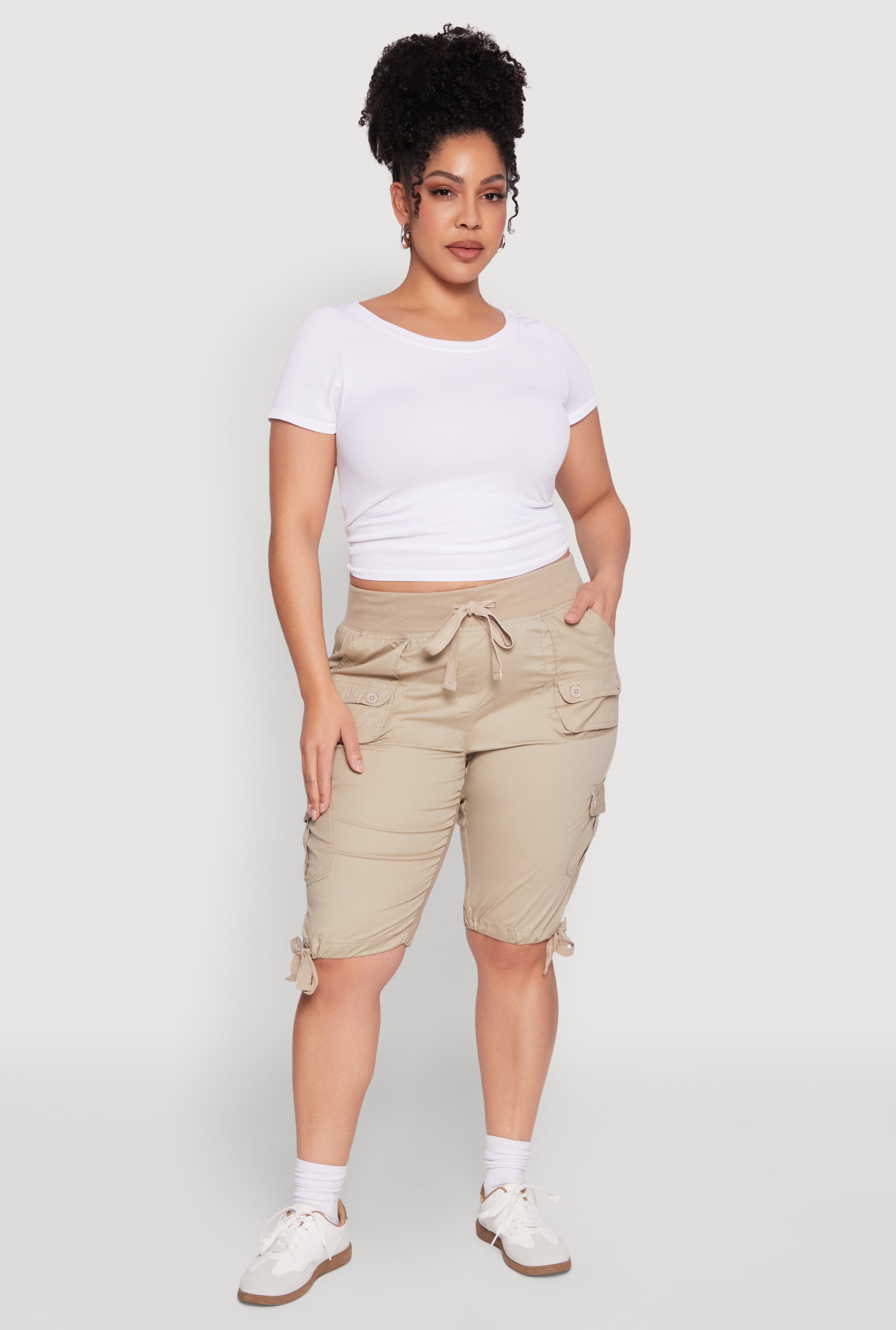 Plus Size Tie Hem Cargo Bermuda Shorts