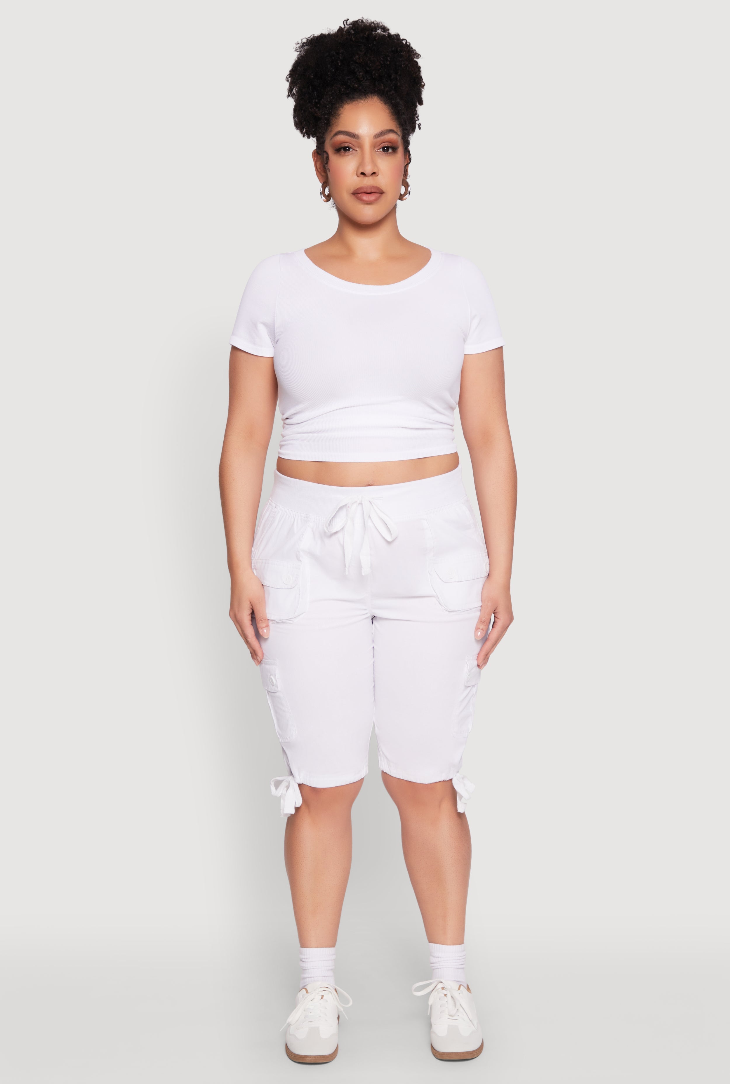 Plus Size Tie Hem Cargo Bermuda Shorts
