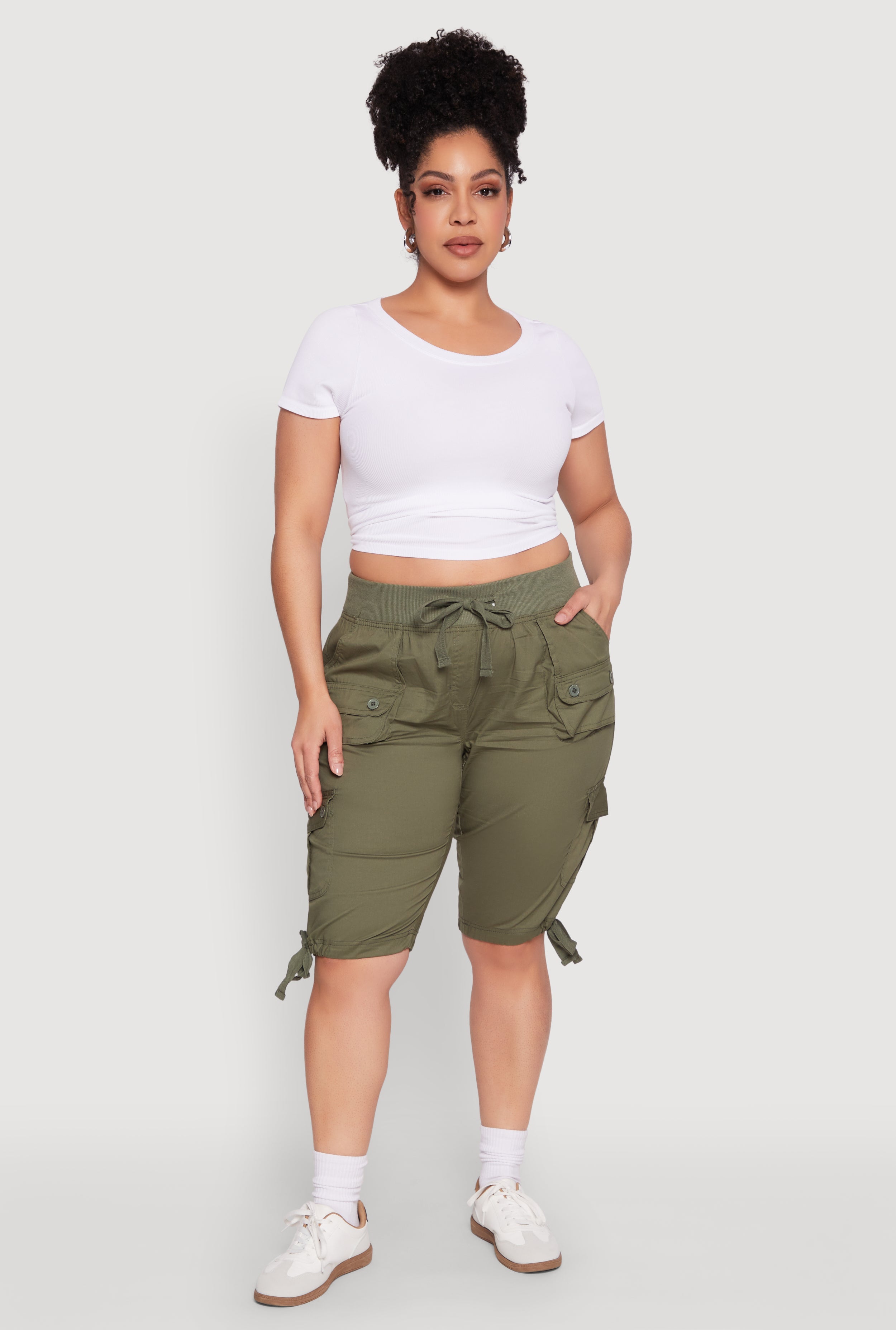 Plus Size Tie Hem Cargo Bermuda Shorts