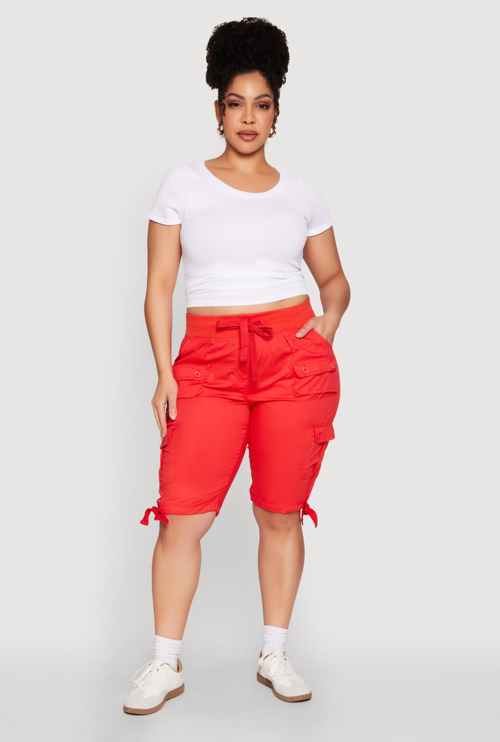 Plus Size Tie Hem Cargo Bermuda Shorts
