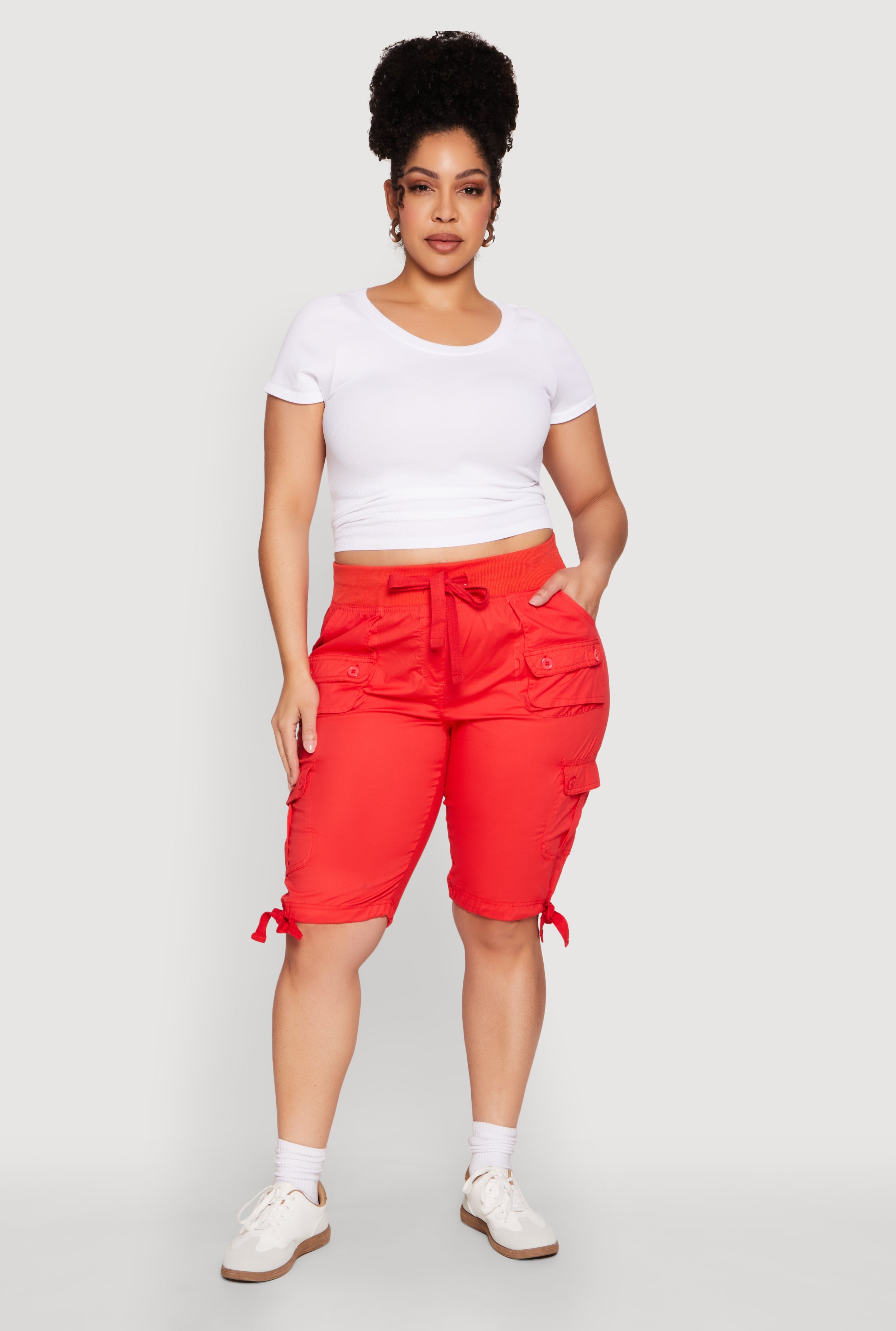 Plus Size Tie Hem Cargo Bermuda Shorts