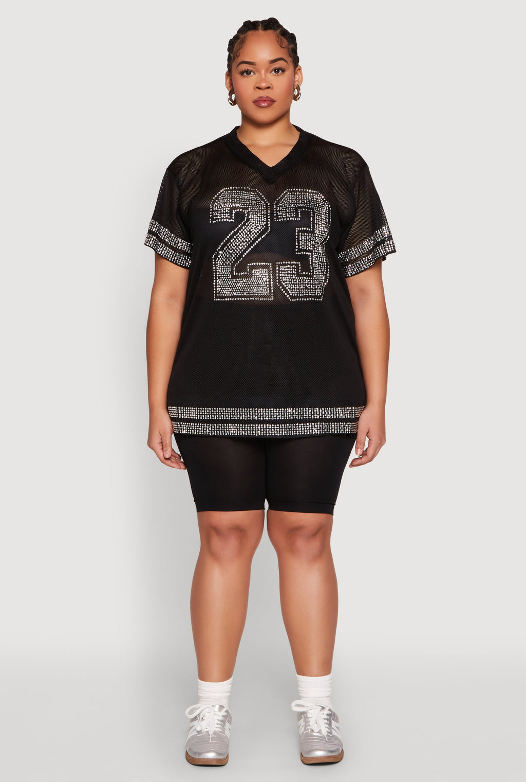 Plus Size Rhinestone Varsity Stripe Mesh Jersey