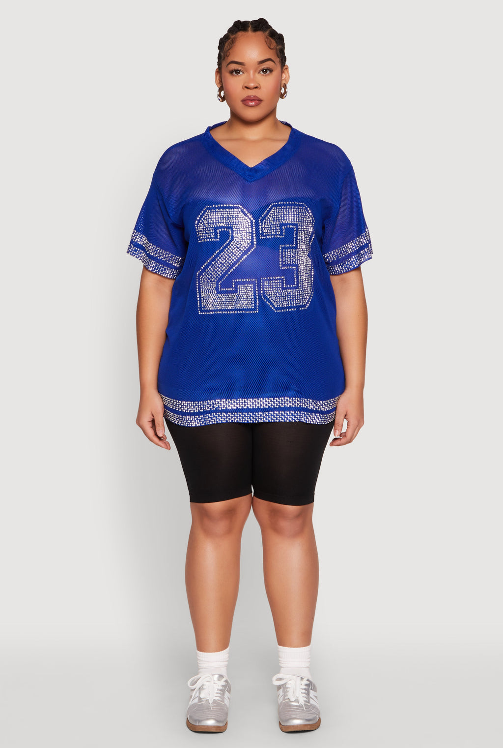 Plus Size Rhinestone Varsity Stripe Mesh Jersey