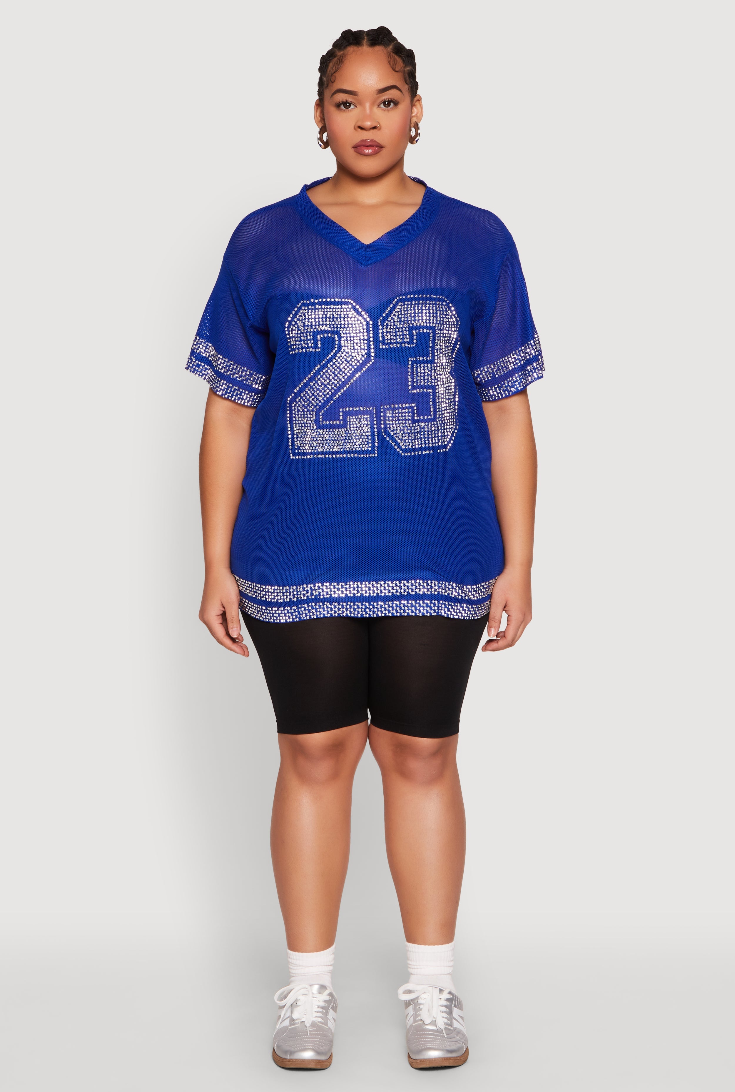 Plus Size Rhinestone Varsity Stripe Mesh Jersey