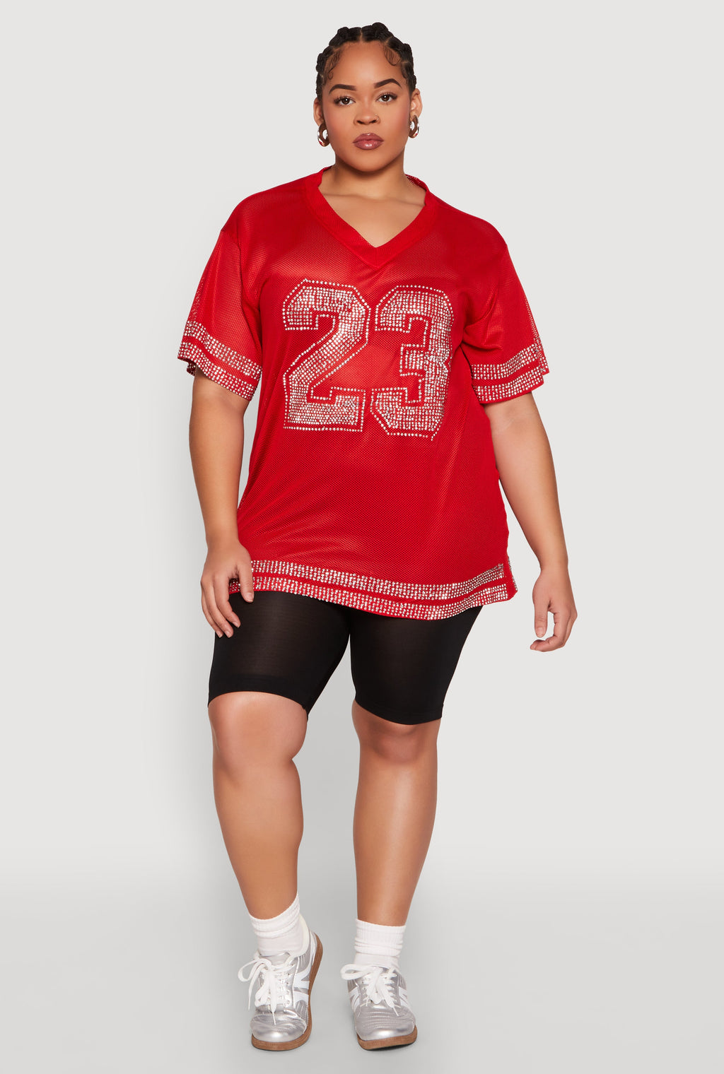 Plus Size Rhinestone Varsity Stripe Mesh Jersey