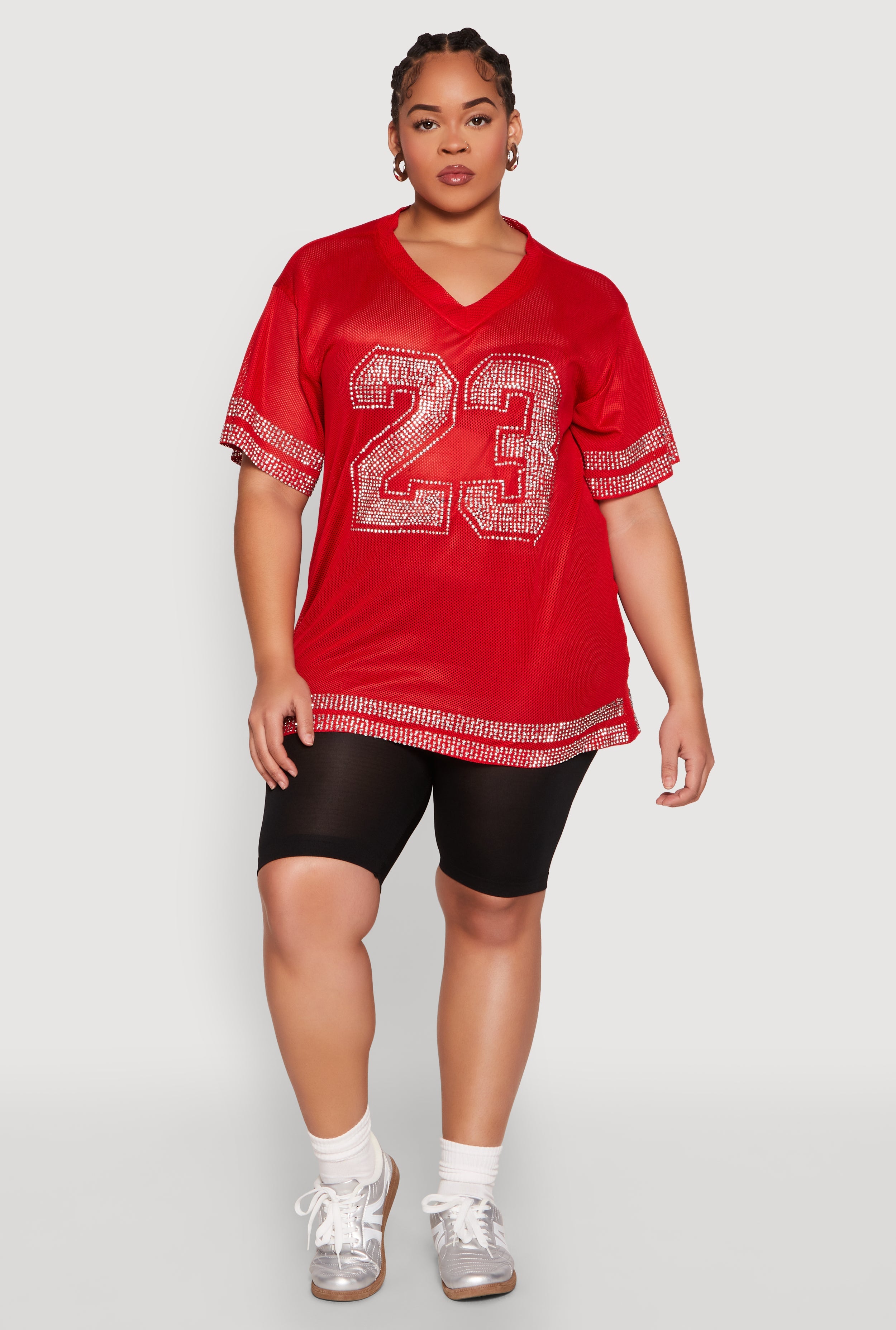 Plus Size Rhinestone Varsity Stripe Mesh Jersey