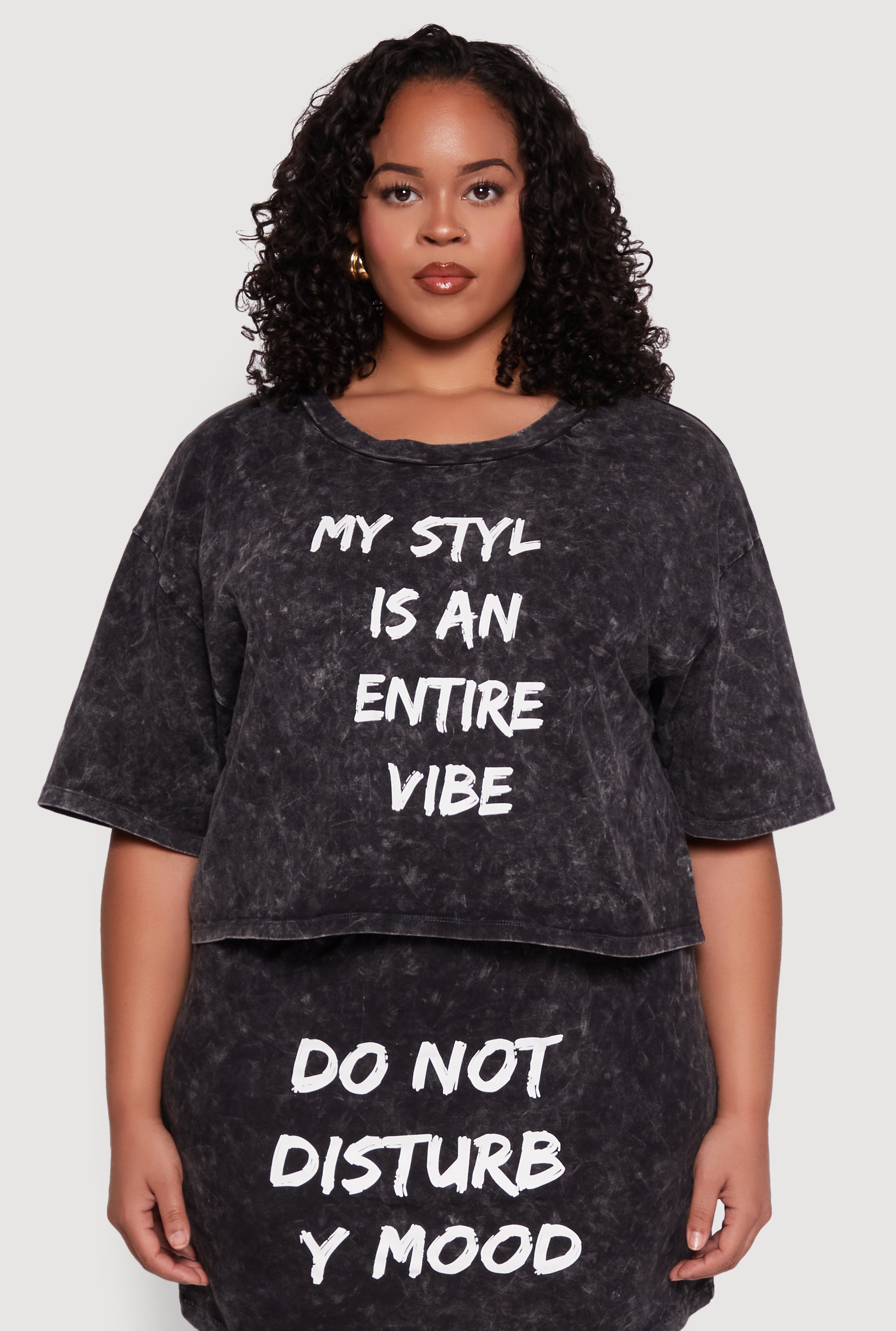 Plus Size Trendy Mineral Wash Entire Vibe Graphic Tee
