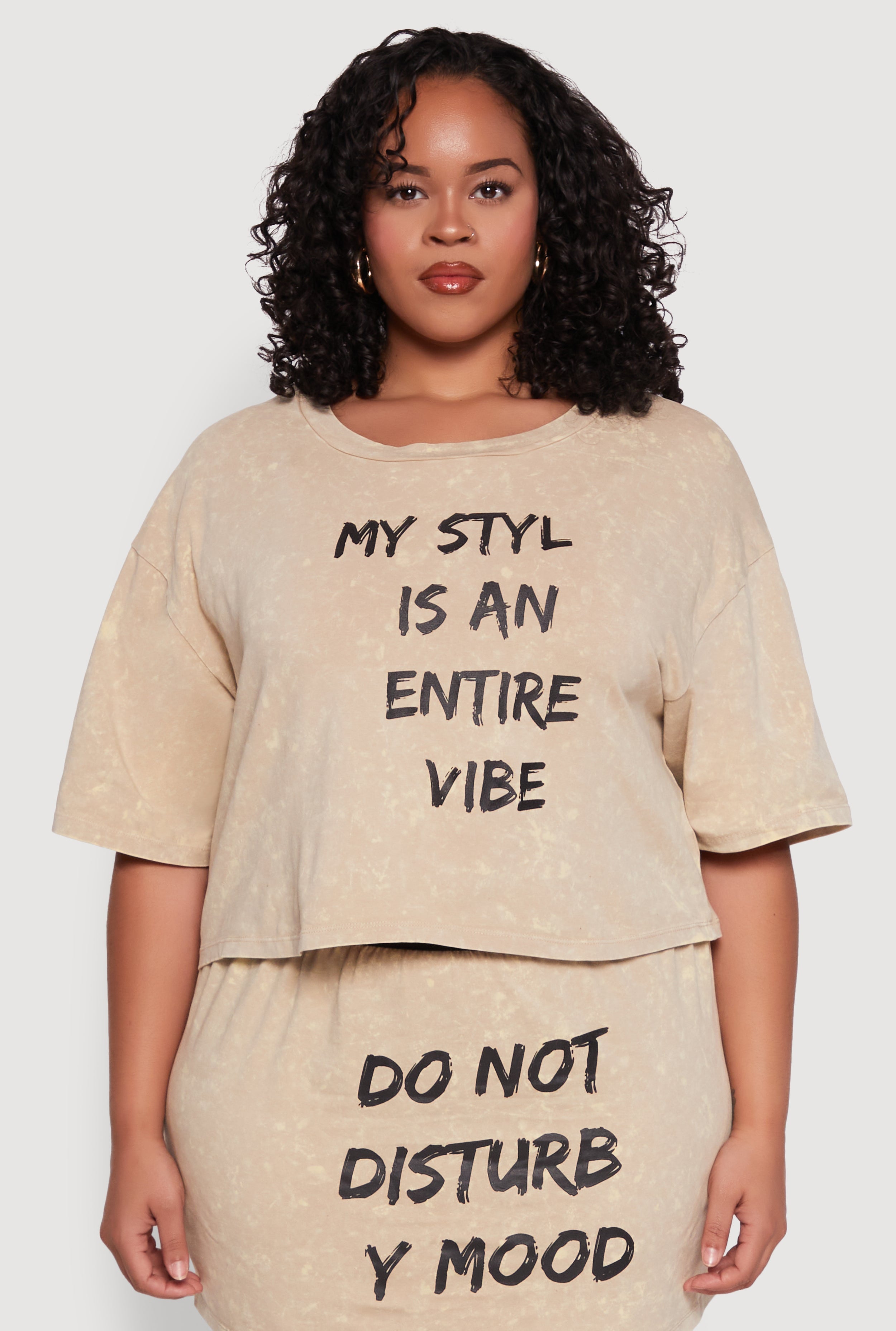 Plus Size Trendy Mineral Wash Entire Vibe Graphic Tee
