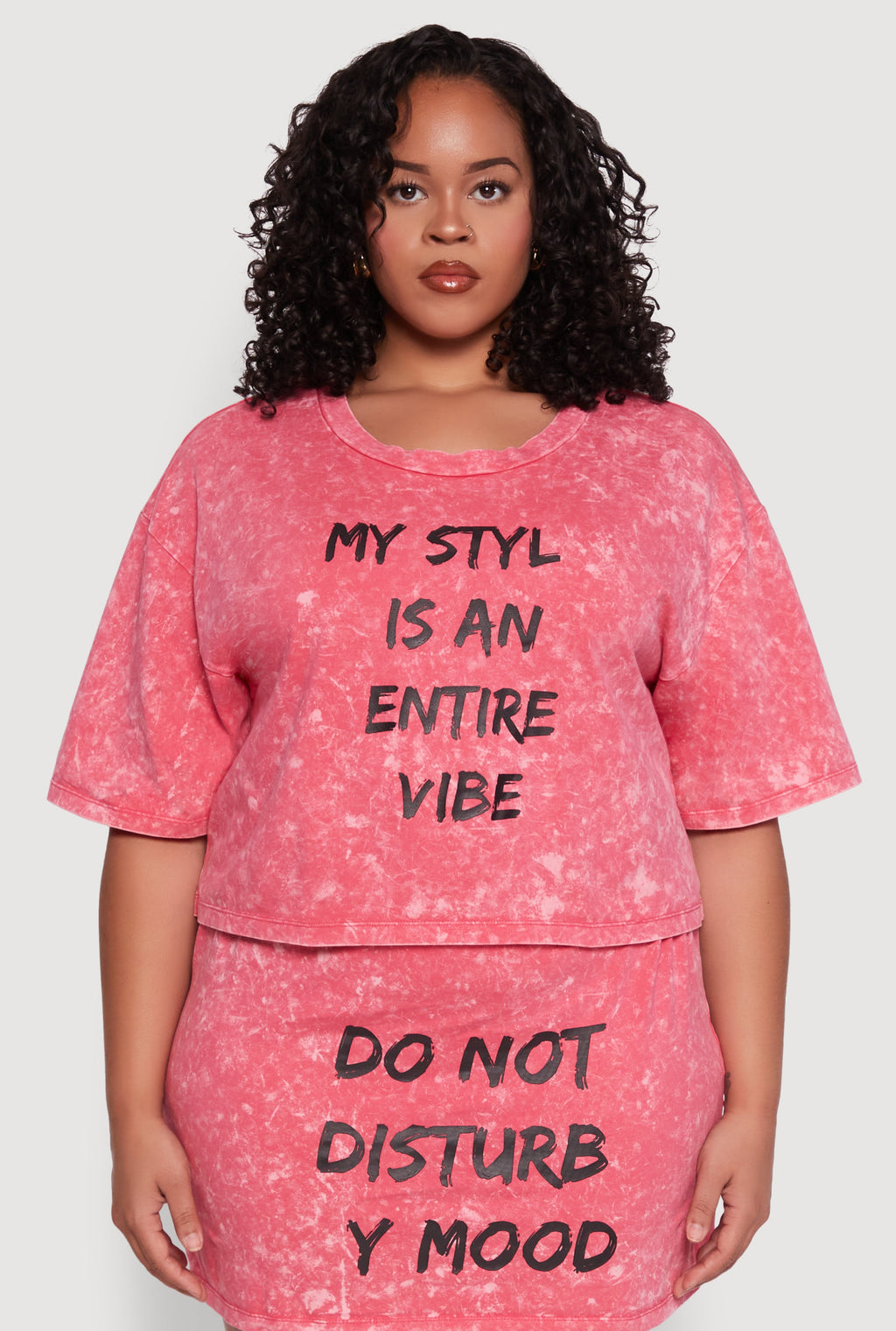 Plus Size Trendy Mineral Wash Entire Vibe Graphic Tee