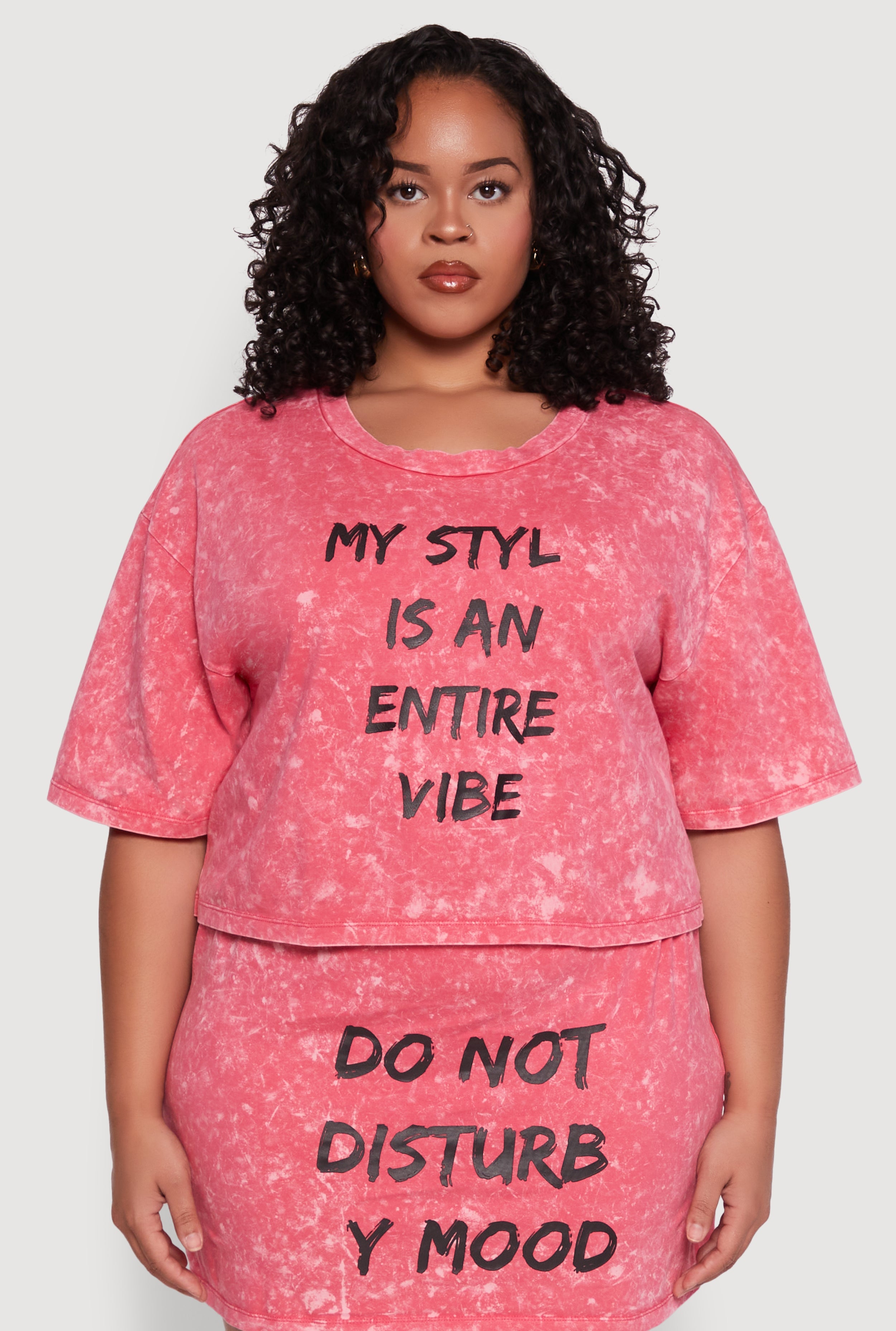 Plus Size Trendy Mineral Wash Entire Vibe Graphic Tee