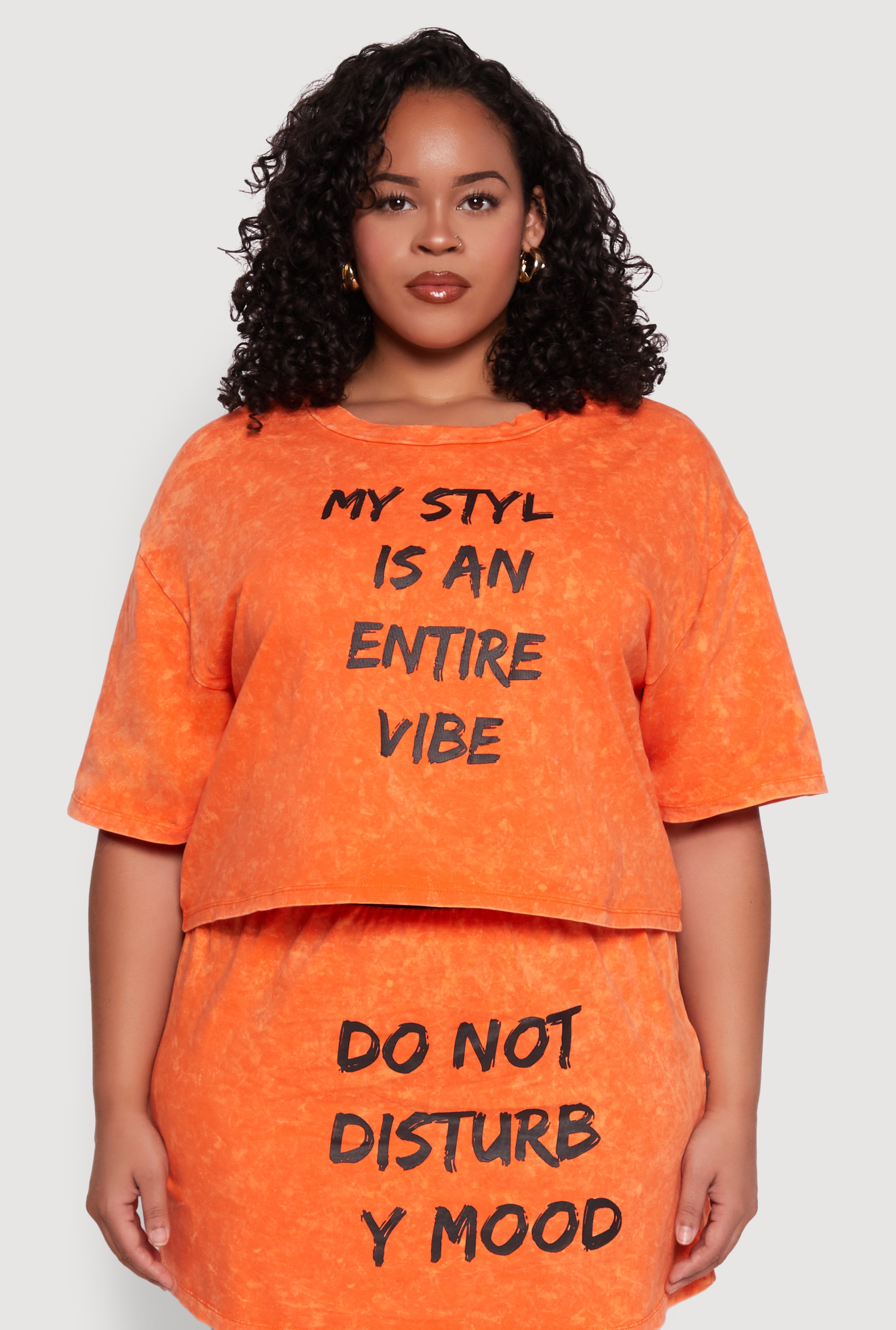 Plus Size Trendy Mineral Wash Entire Vibe Graphic Tee