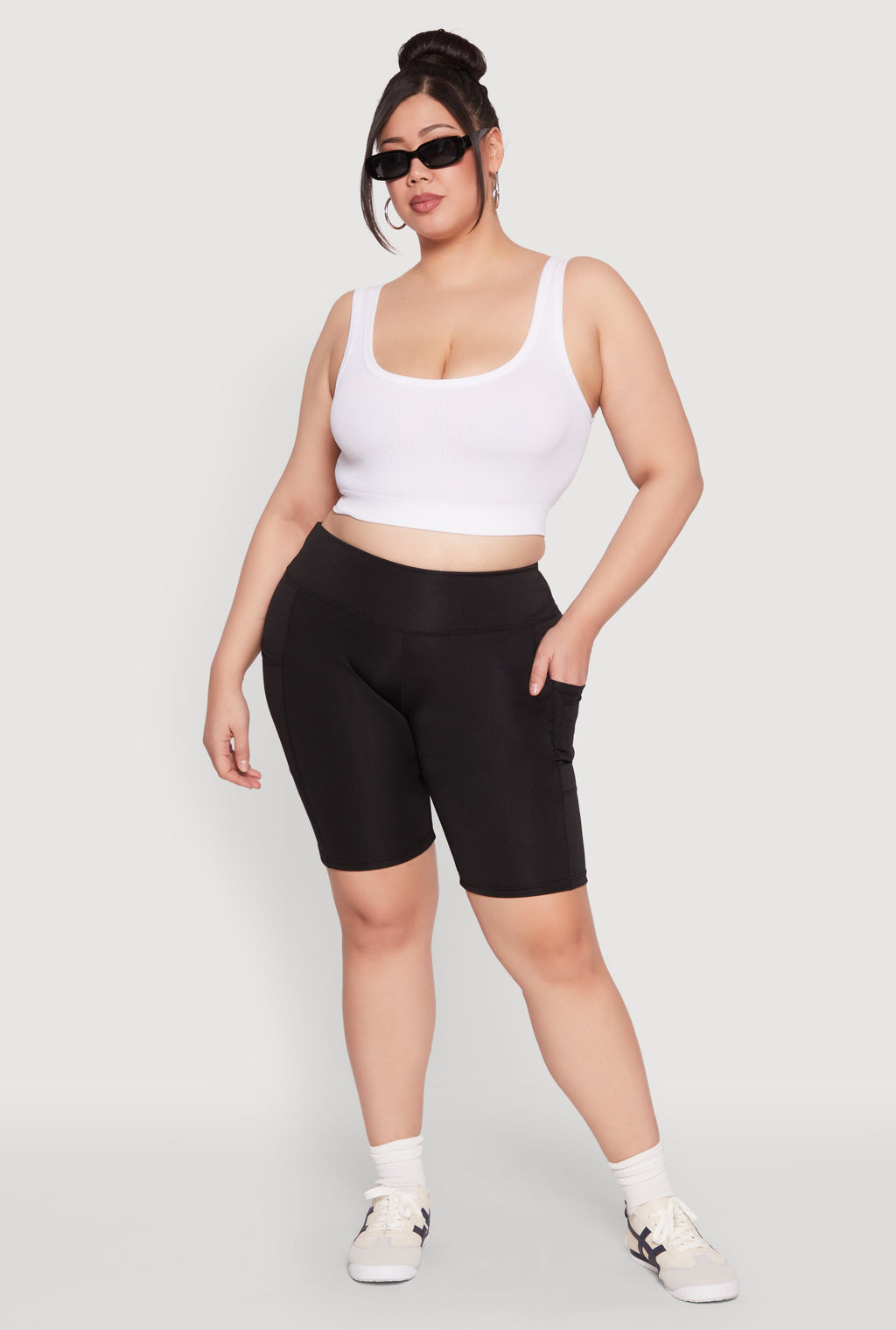 Plus Size Cell Phone Pocket Biker Shorts