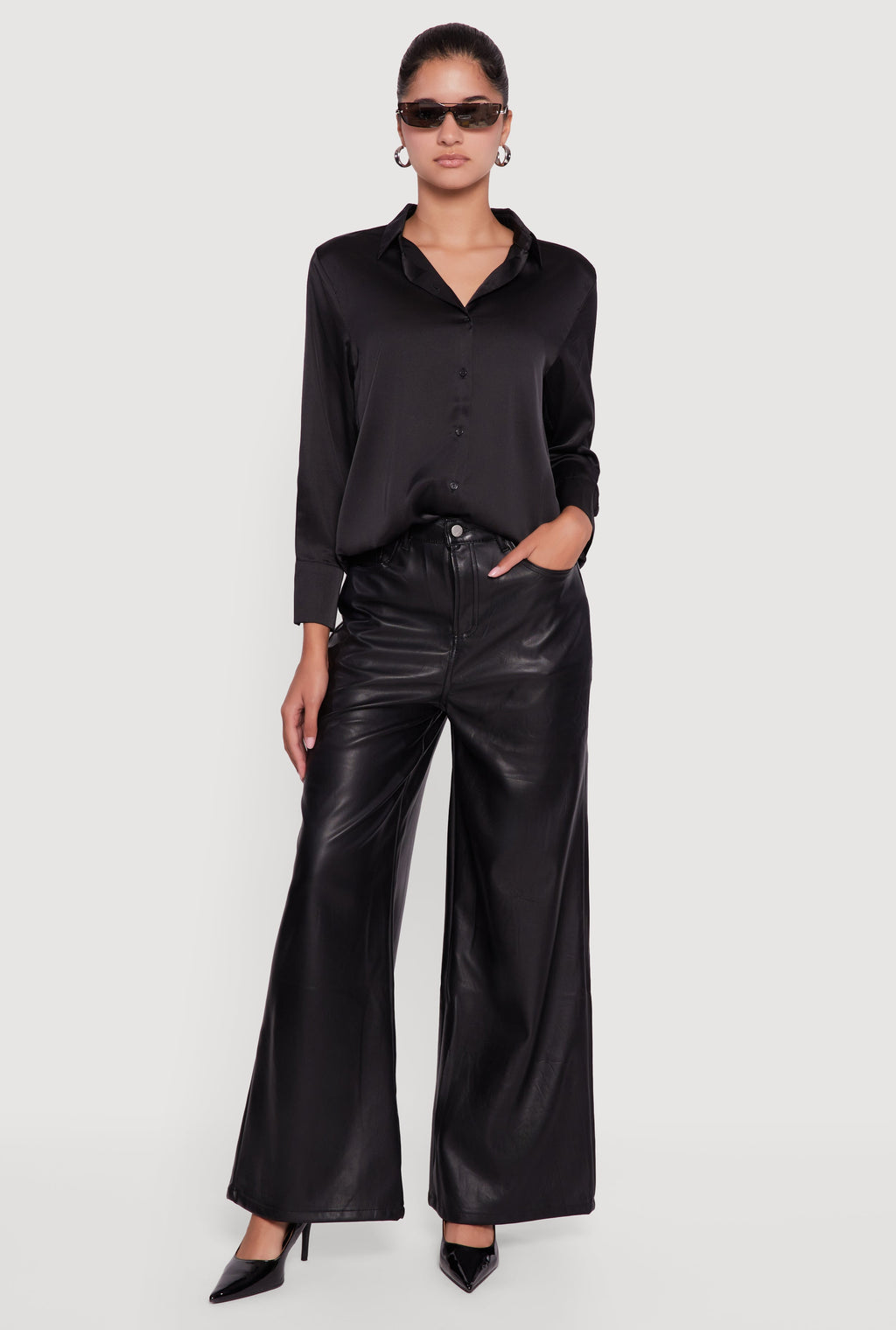 Satin Long Sleeve Button Front Shirt