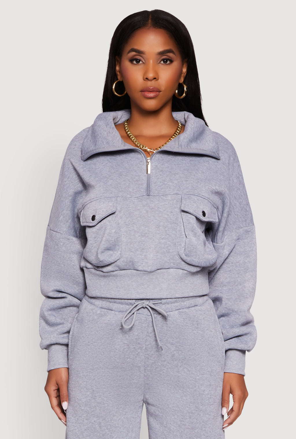 Cargo Pocket Fleece Half Zip Pullover Sweatshirt