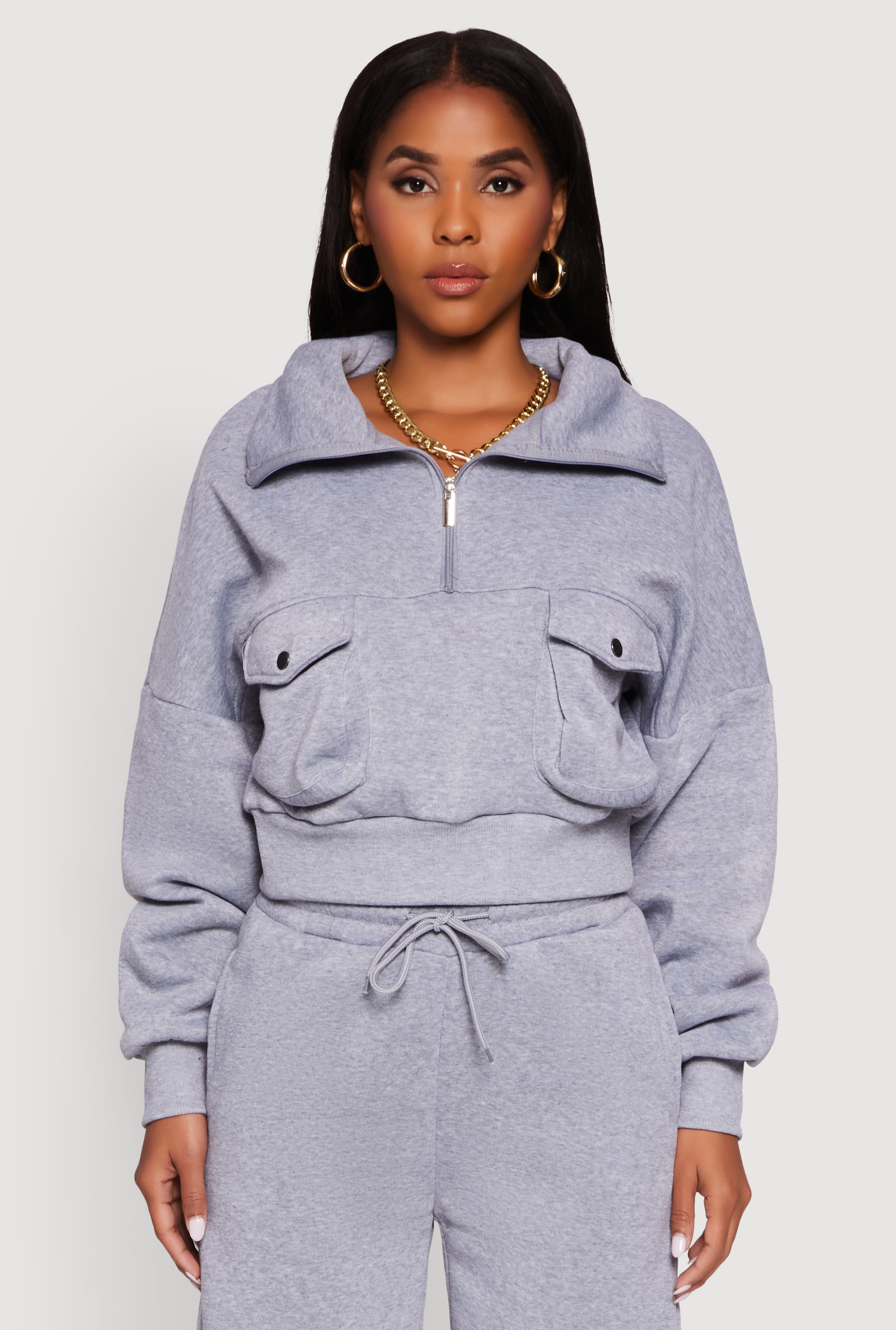 Cargo Pocket Fleece Half Zip Pullover Sweatshirt
