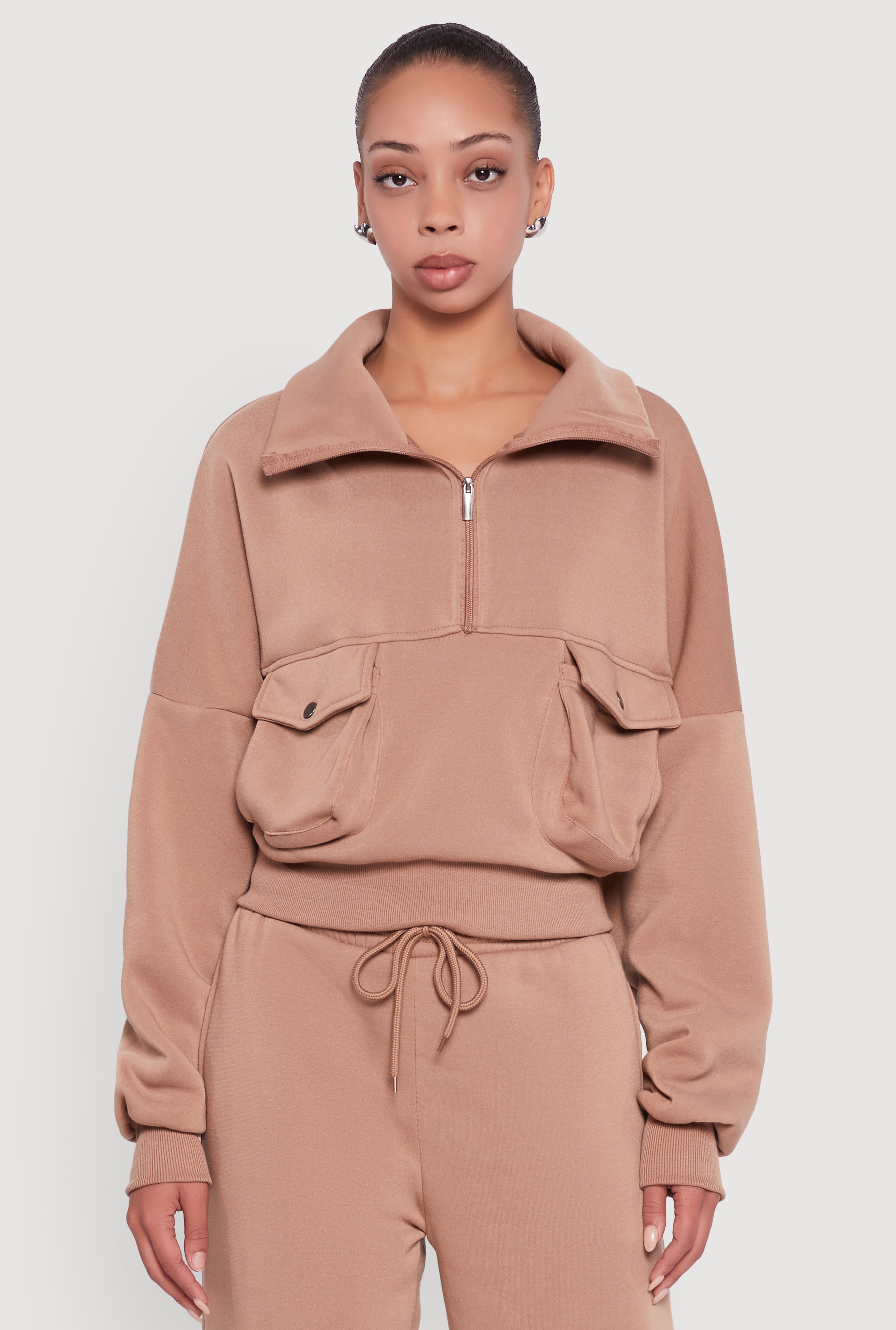 Cargo Pocket Fleece Half Zip Pullover Sweatshirt
