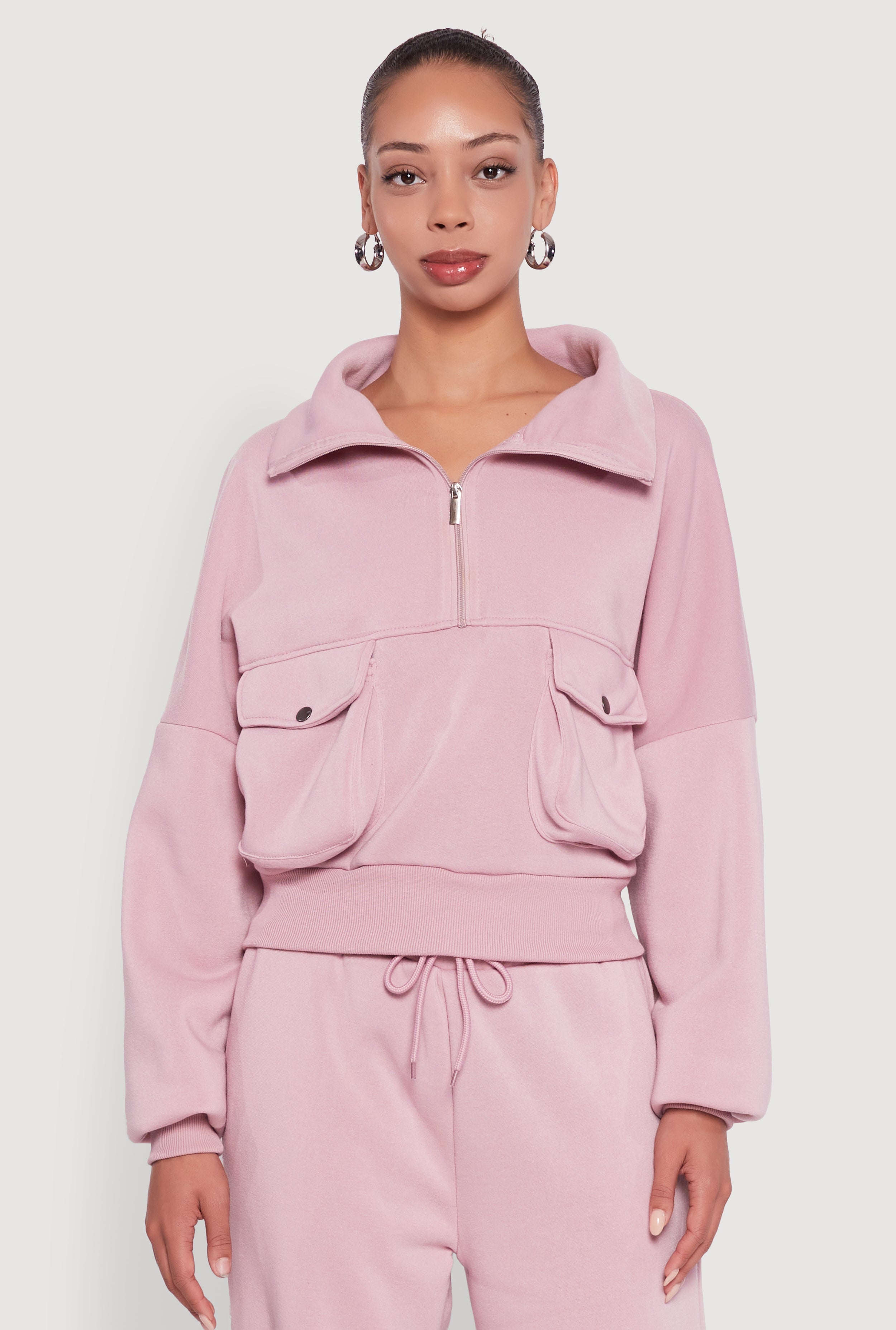 Cargo Pocket Fleece Half Zip Pullover Sweatshirt