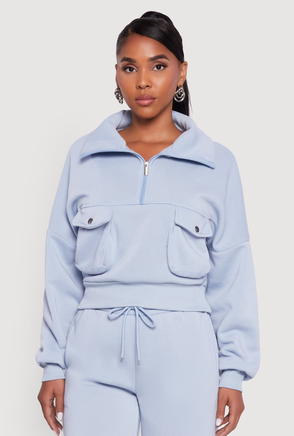 Cargo Pocket Fleece Half Zip Pullover Sweatshirt