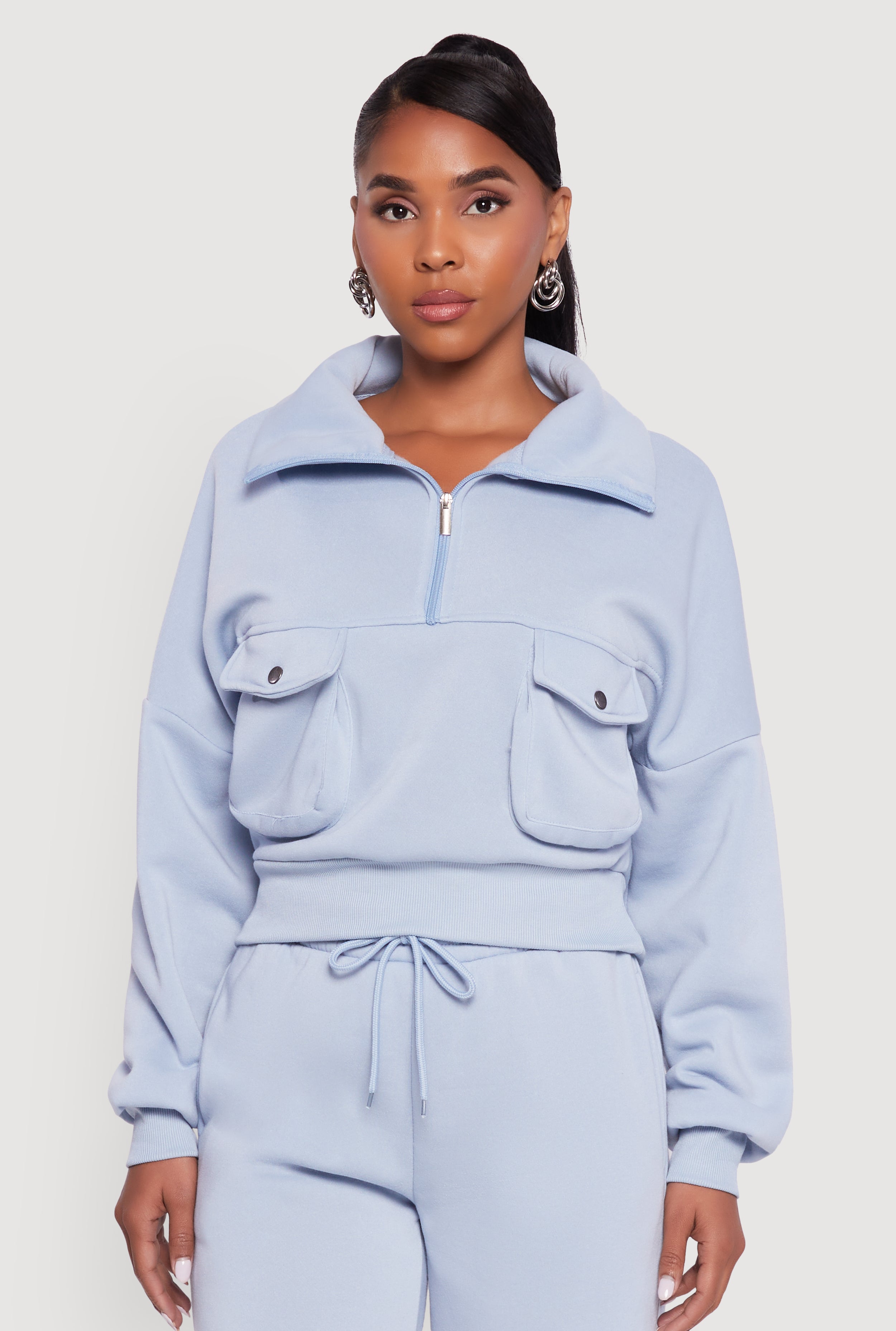 Cargo Pocket Fleece Half Zip Pullover Sweatshirt