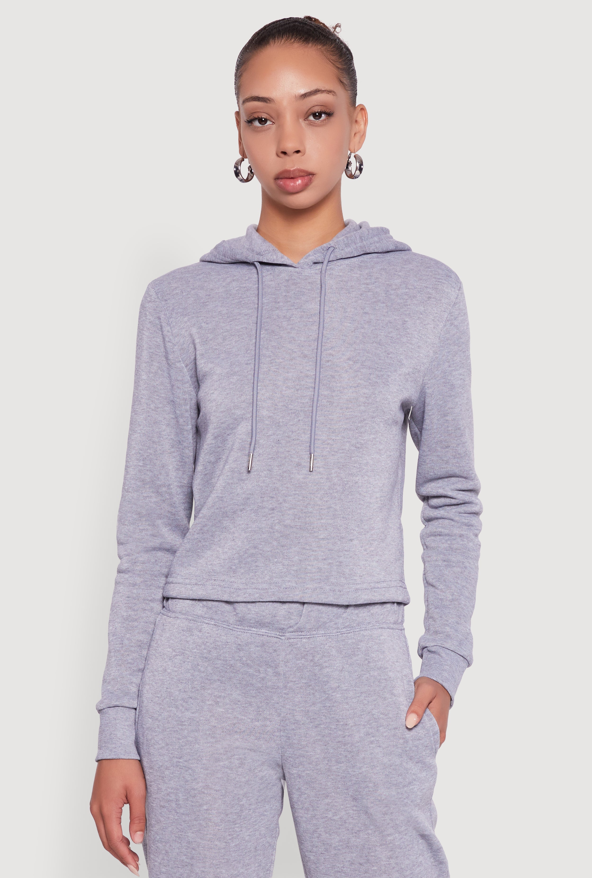 Fleece Lined Cropped  Pullover Hooded Sweatshirt