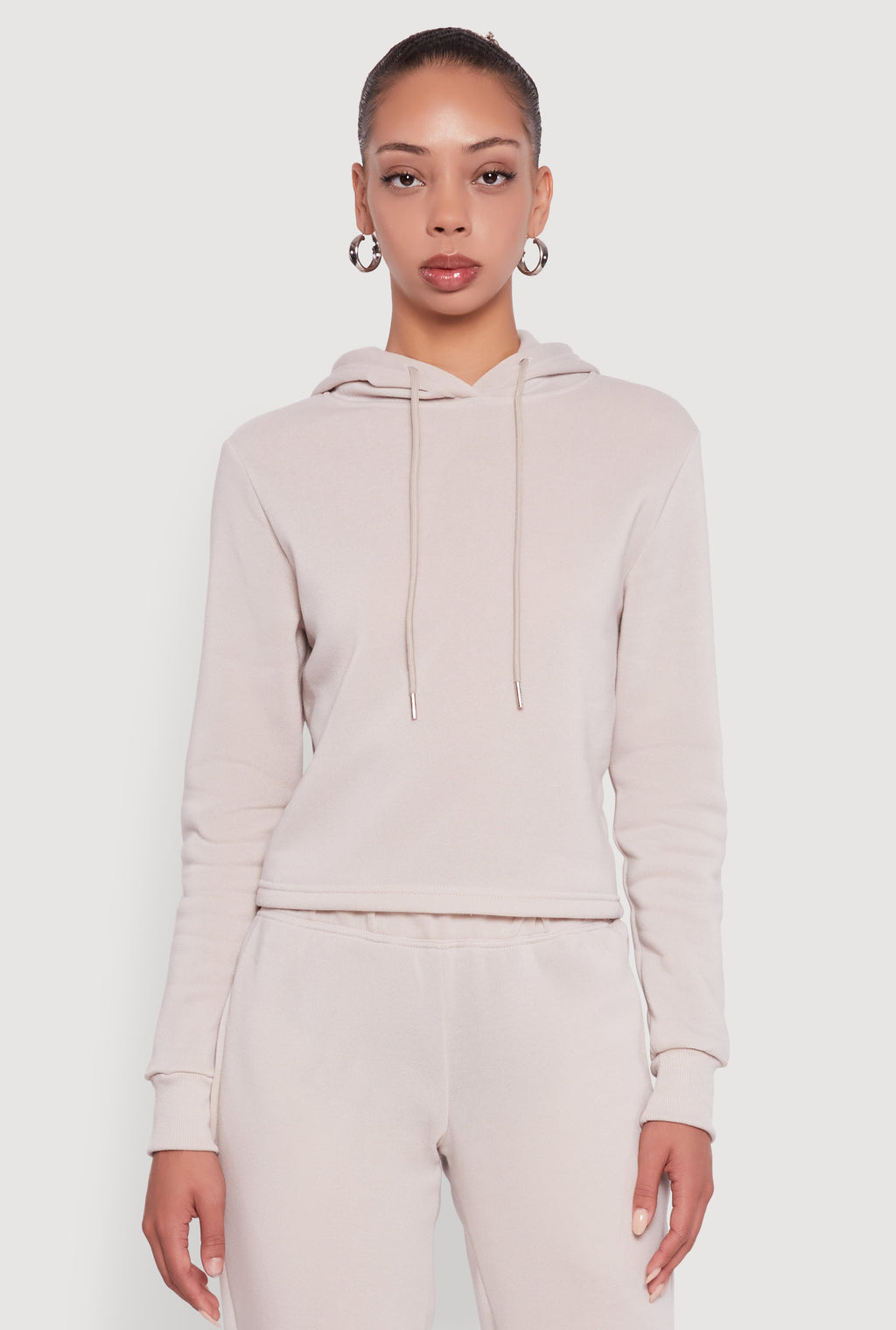 Fleece Lined Cropped  Pullover Hooded Sweatshirt