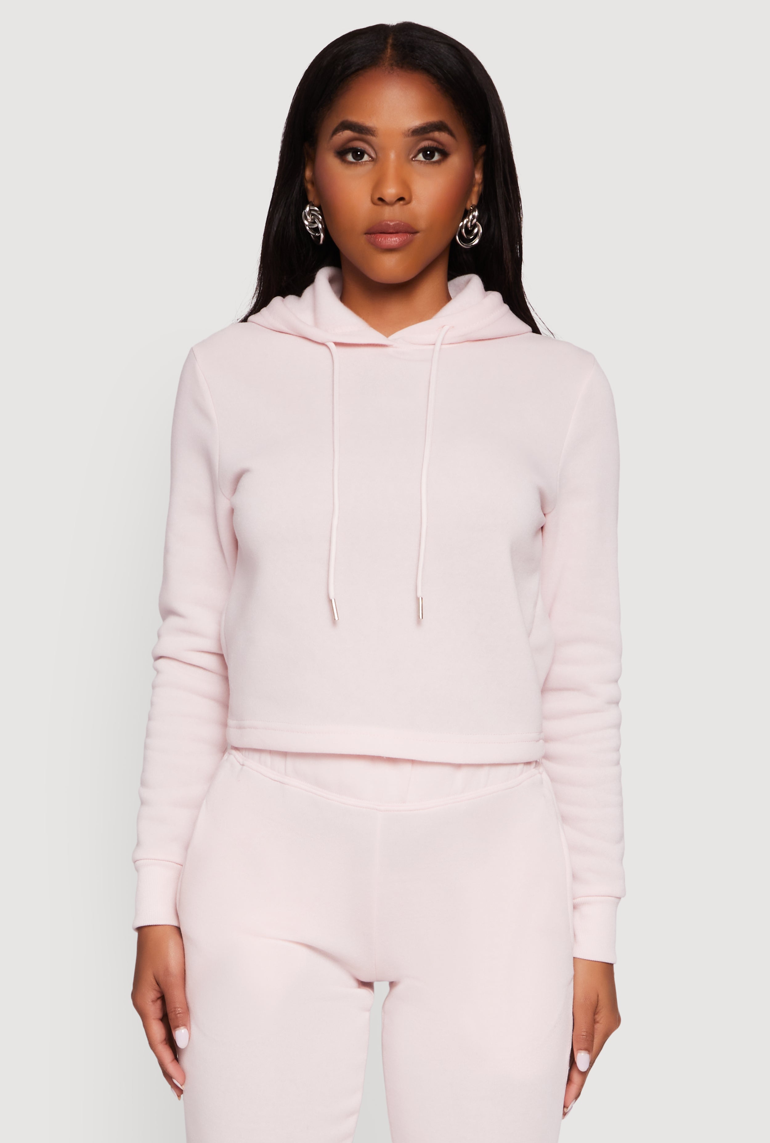 Fleece Lined Cropped  Pullover Hooded Sweatshirt