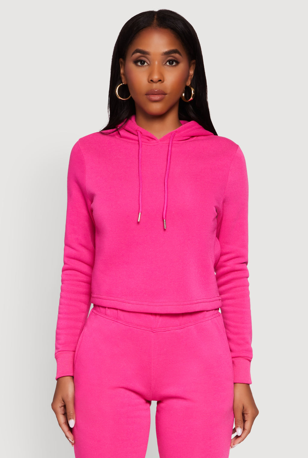 Fleece Lined Cropped  Pullover Hooded Sweatshirt
