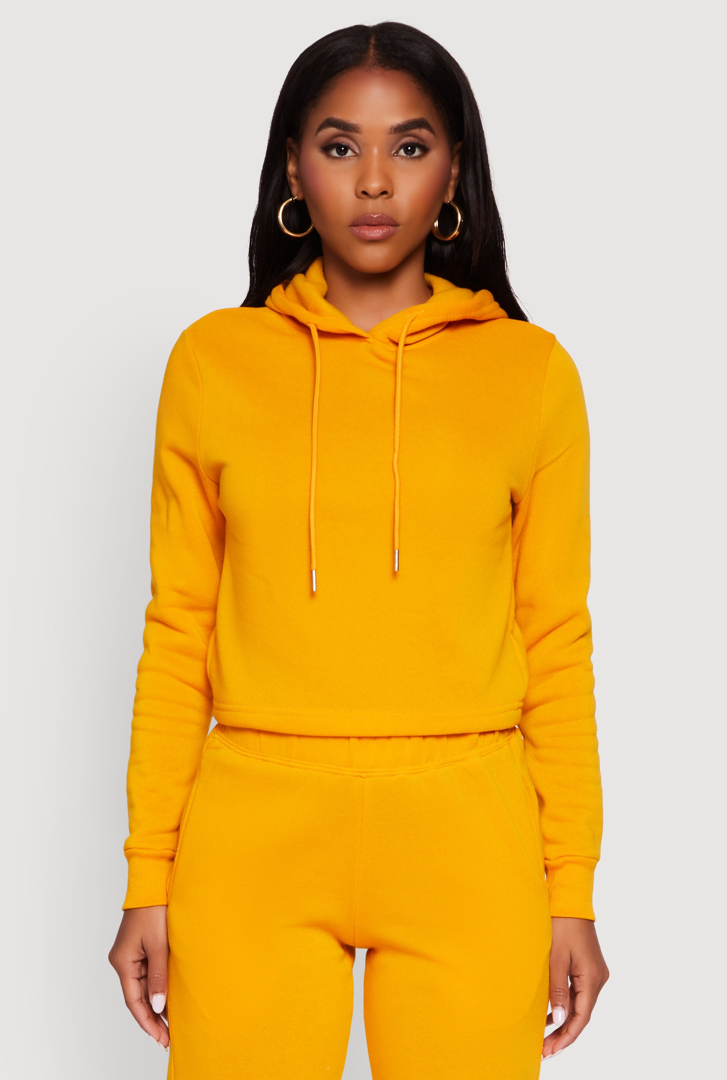 Fleece Lined Cropped  Pullover Hooded Sweatshirt