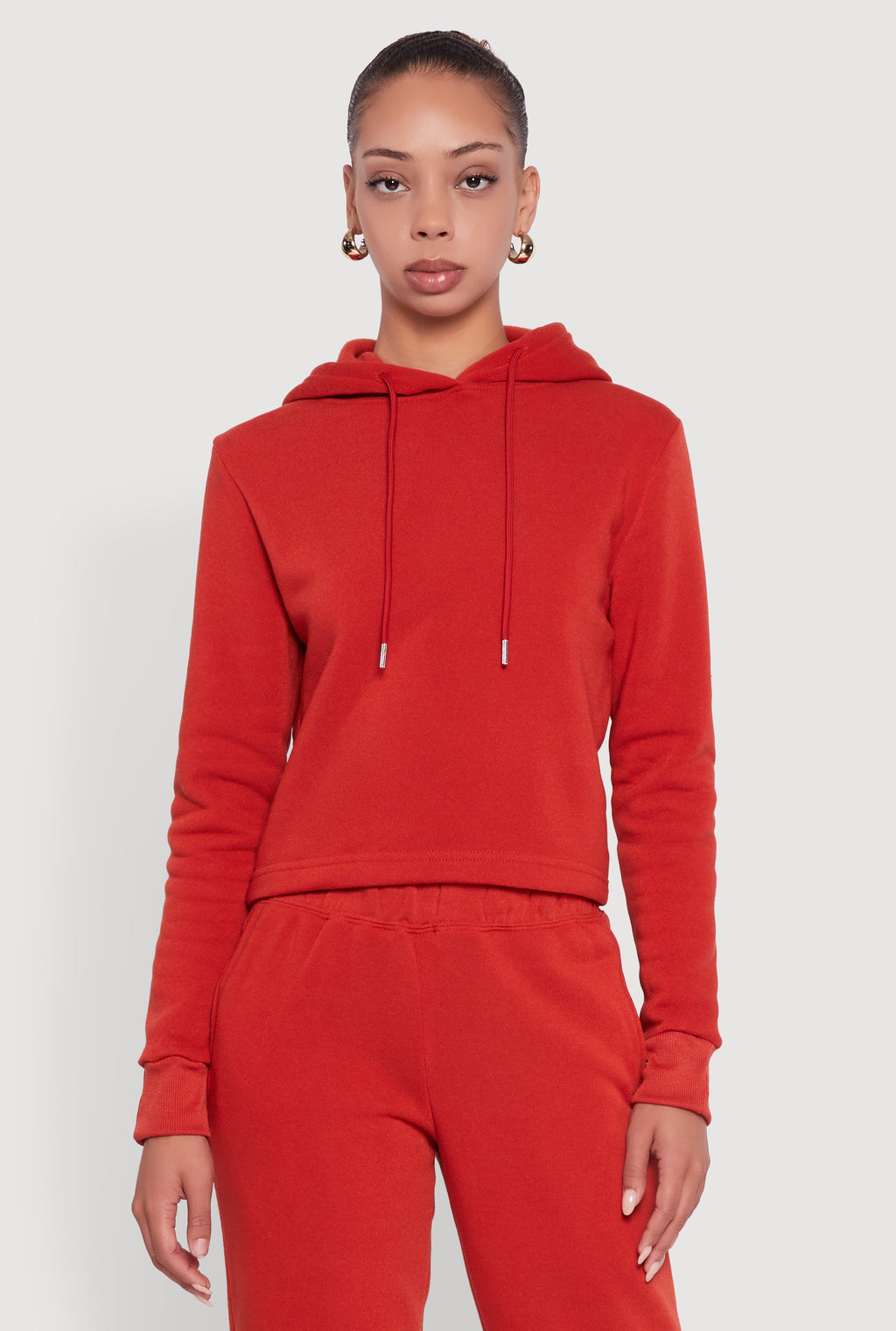 Fleece Lined Cropped  Pullover Hooded Sweatshirt