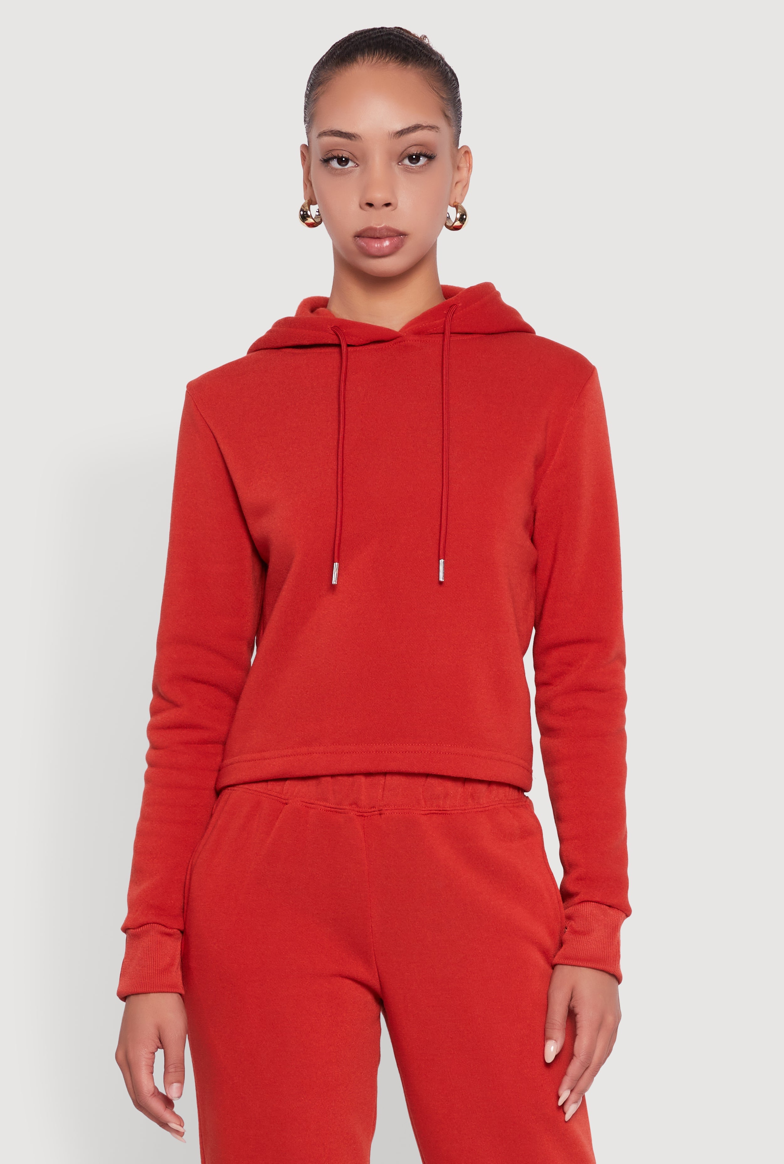 Fleece Lined Cropped  Pullover Hooded Sweatshirt