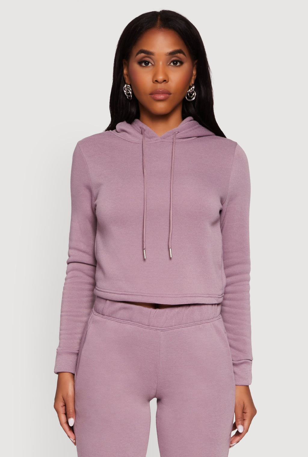 Fleece Lined Cropped  Pullover Hooded Sweatshirt