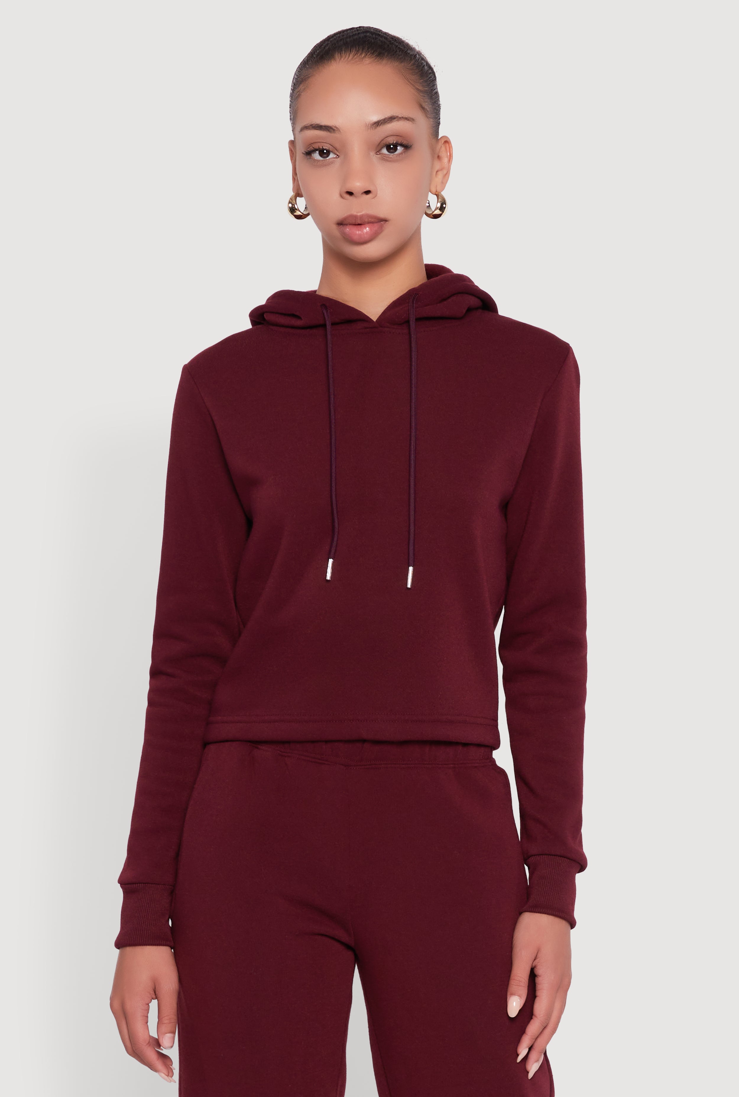 Fleece Lined Cropped  Pullover Hooded Sweatshirt